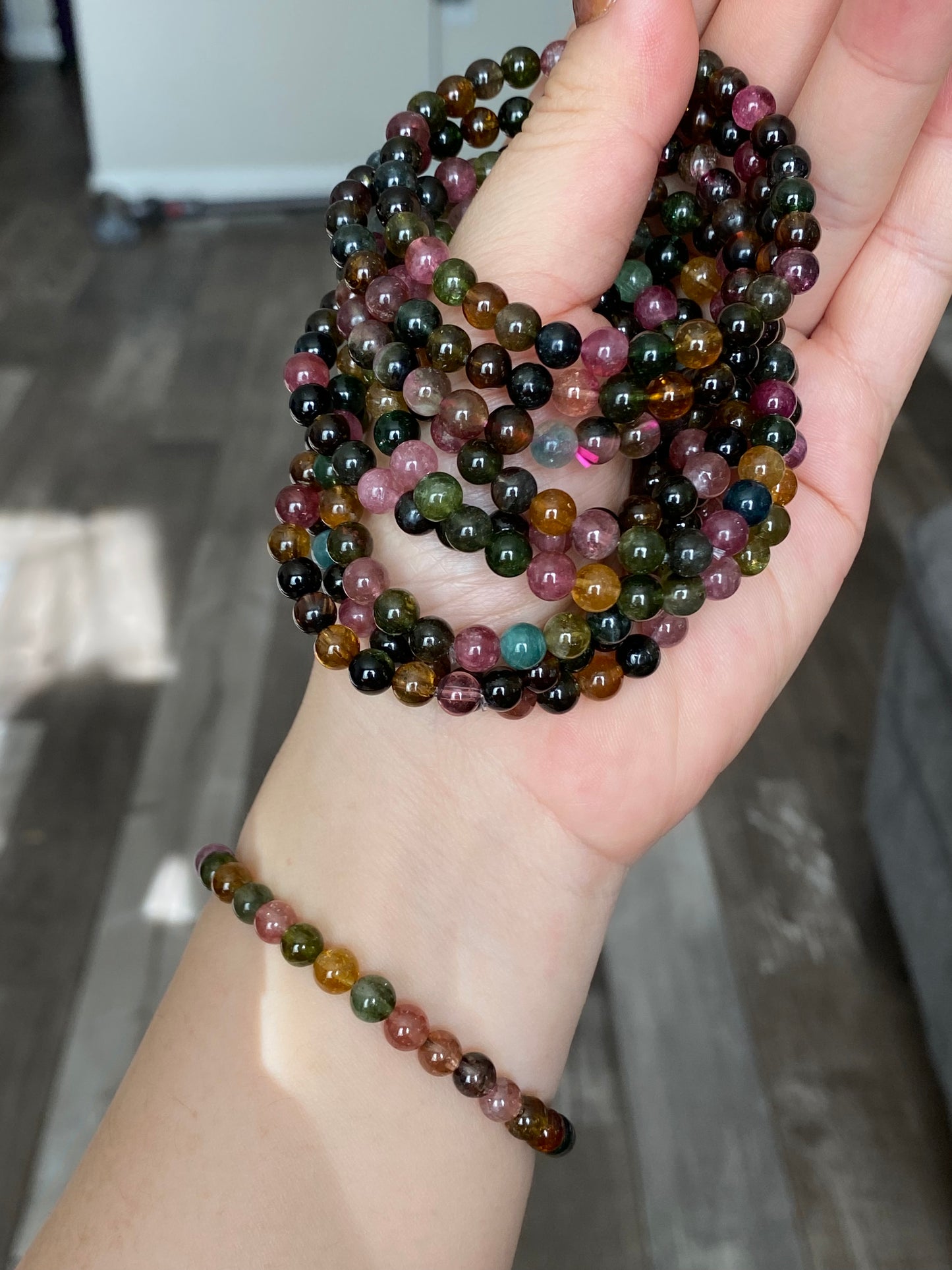 AAAAA Grade Natural Rainbow Candy Tourmaline,watermelon Tourmaline,peace happy bead bracelet 5-6mm,gift for her