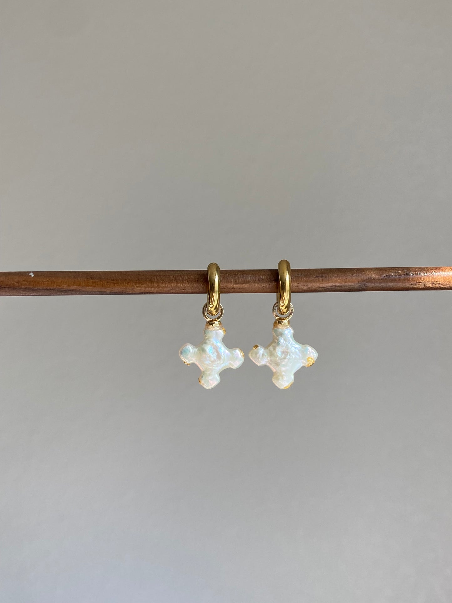 Dainty Petal Cross Pearl Earrings 3 in 1 | Baroque Pearl Pendant | Zircon Stud or Gold Hoop | Bridesmaid Gift for Her love gift