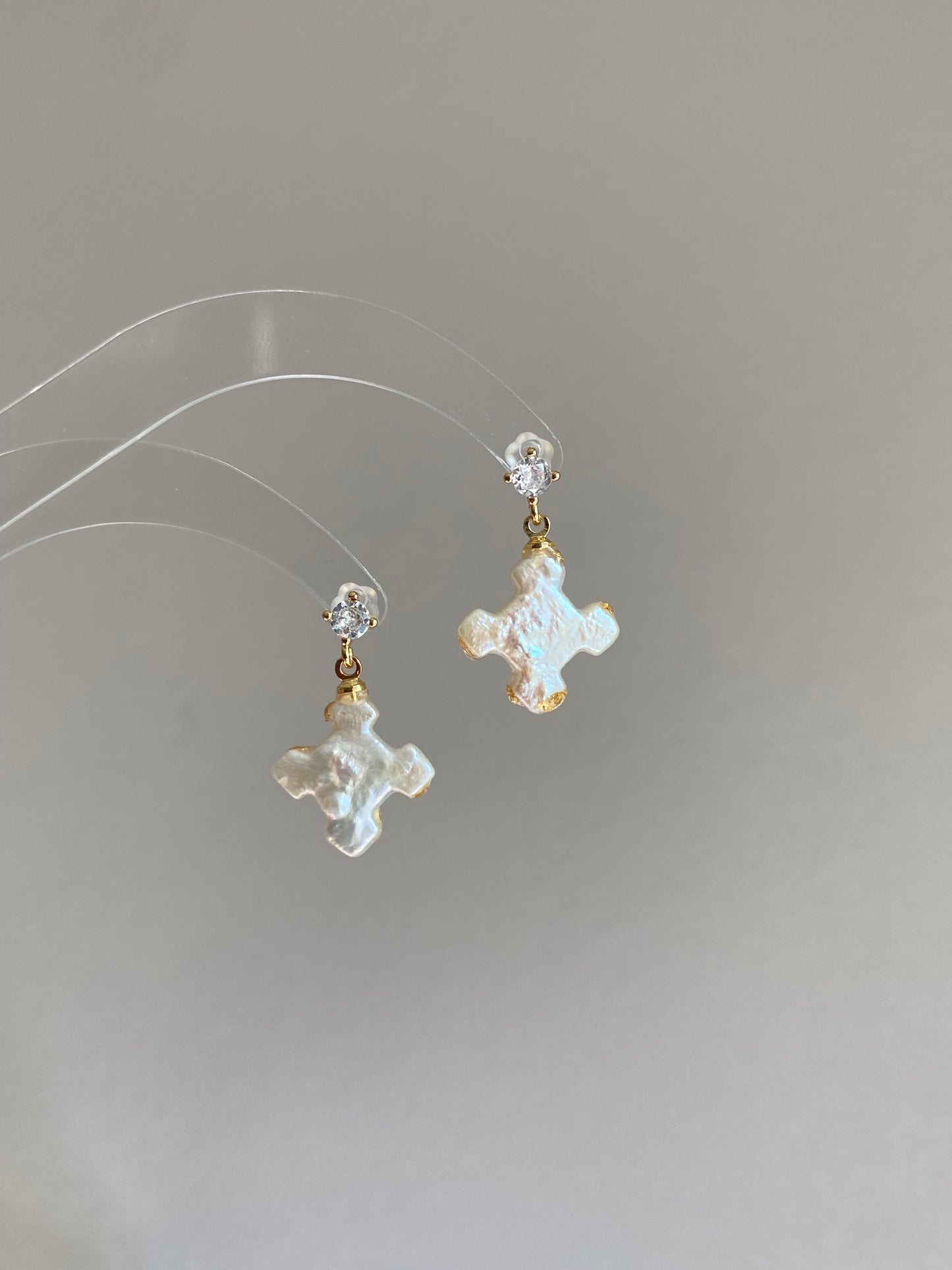 Dainty Petal Cross Pearl Earrings 3 in 1 | Baroque Pearl Pendant | Zircon Stud or Gold Hoop | Bridesmaid Gift for Her love gift