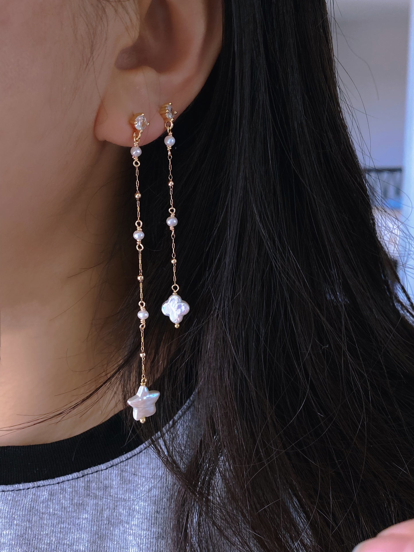 Celeste Wish Dangle Earrings Baroque Pearl Earrings Layering Earrings, Wedding Jewelry, Elegant Pearl Drop Earrings, Handmade Gift for Her