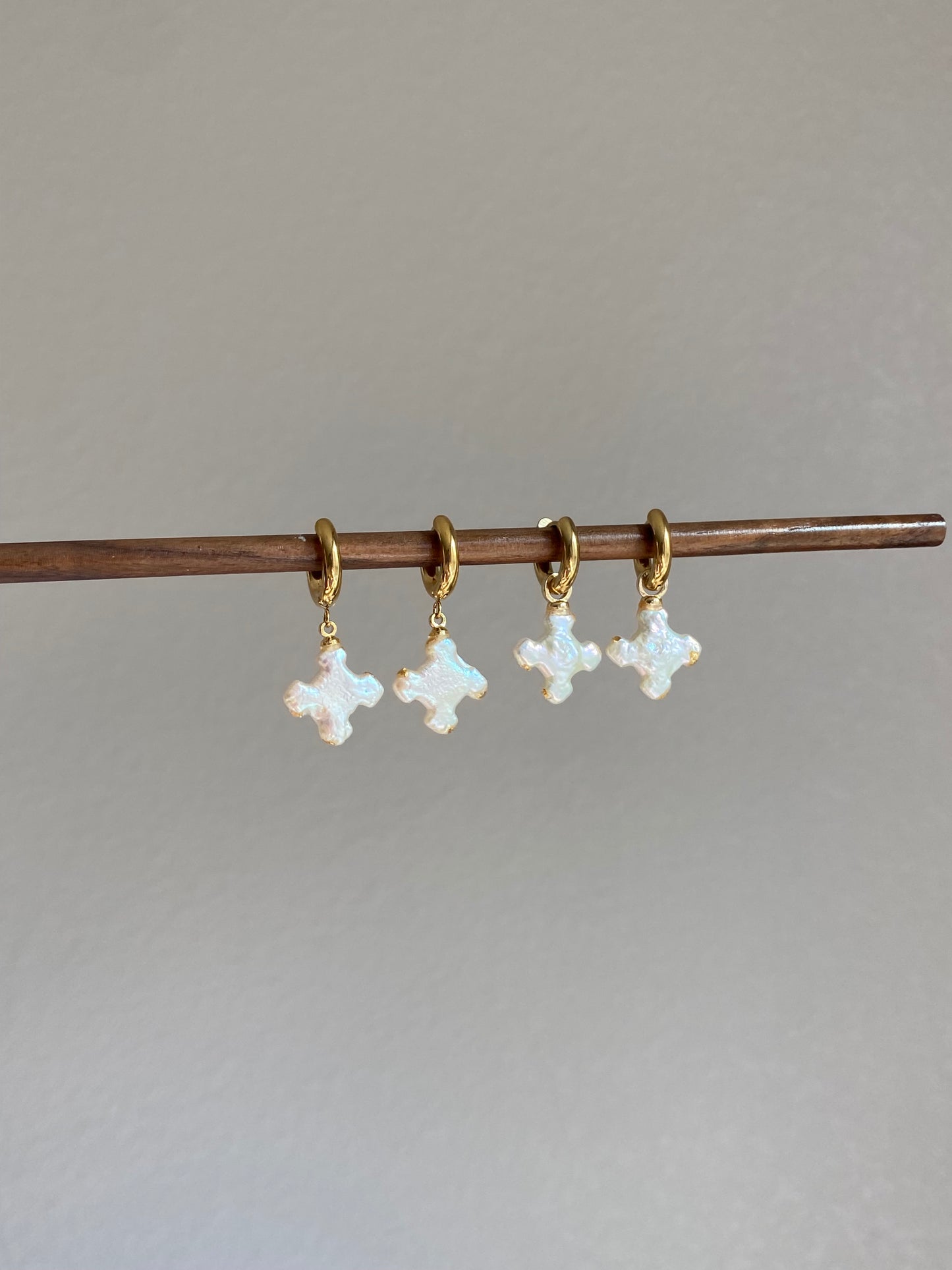 Dainty Petal Cross Pearl Earrings 3 in 1 | Baroque Pearl Pendant | Zircon Stud or Gold Hoop | Bridesmaid Gift for Her love gift
