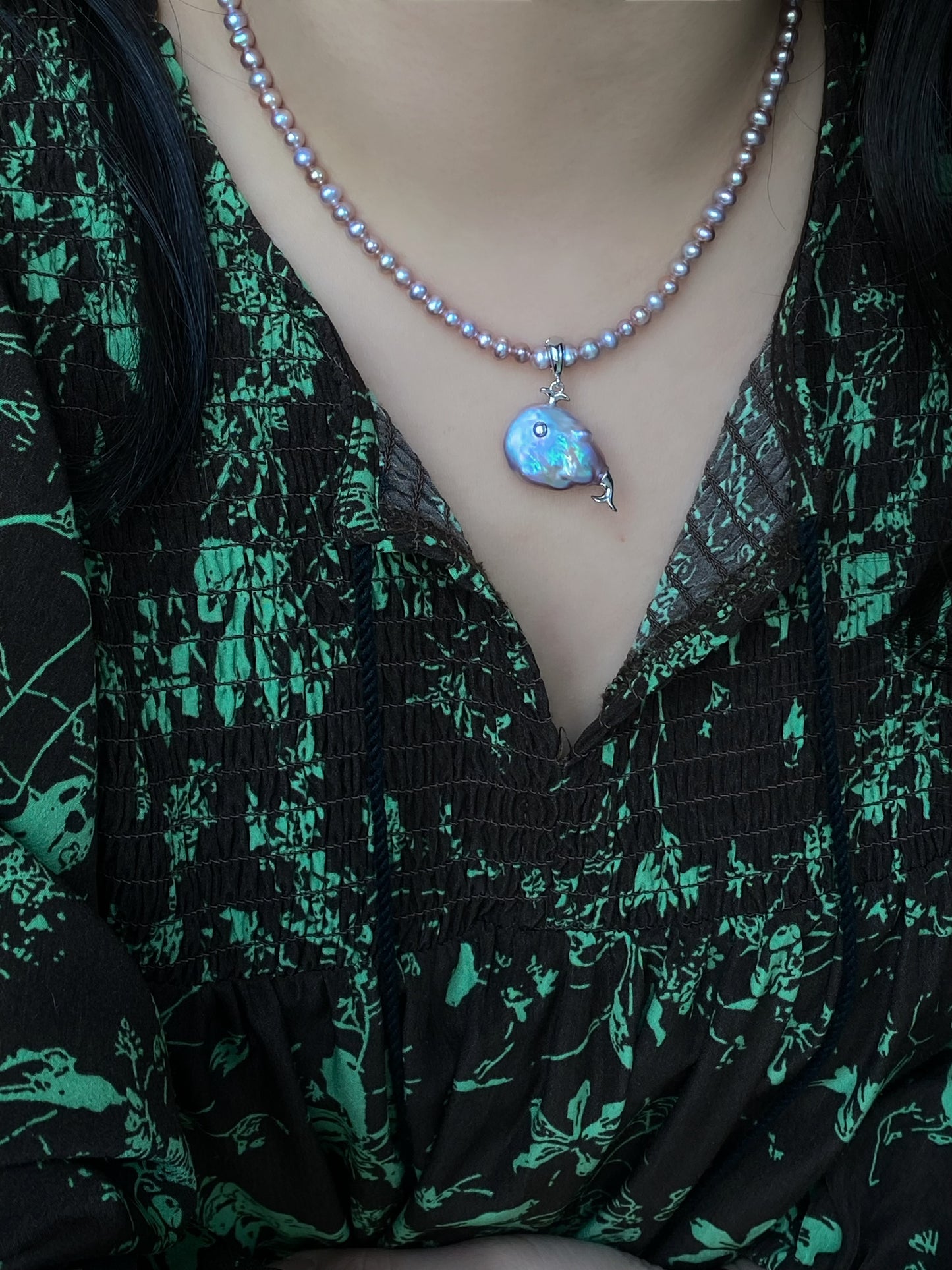 Ocean Whispers Baroque Pearl Whale Necklace Pendant | Unique Handmade Gift for her clip-on necklace charm Dolphin necklace coastle style