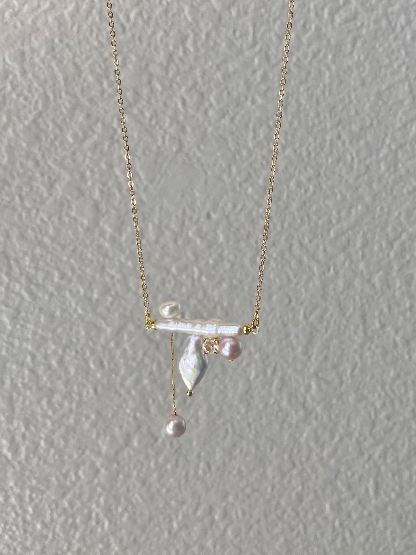 Baroque Long Stick Pearl Balance Beam Necklace Unique Geometric Design Asymmetrical Necklace for Women Birthday Luxe Gift for Her
