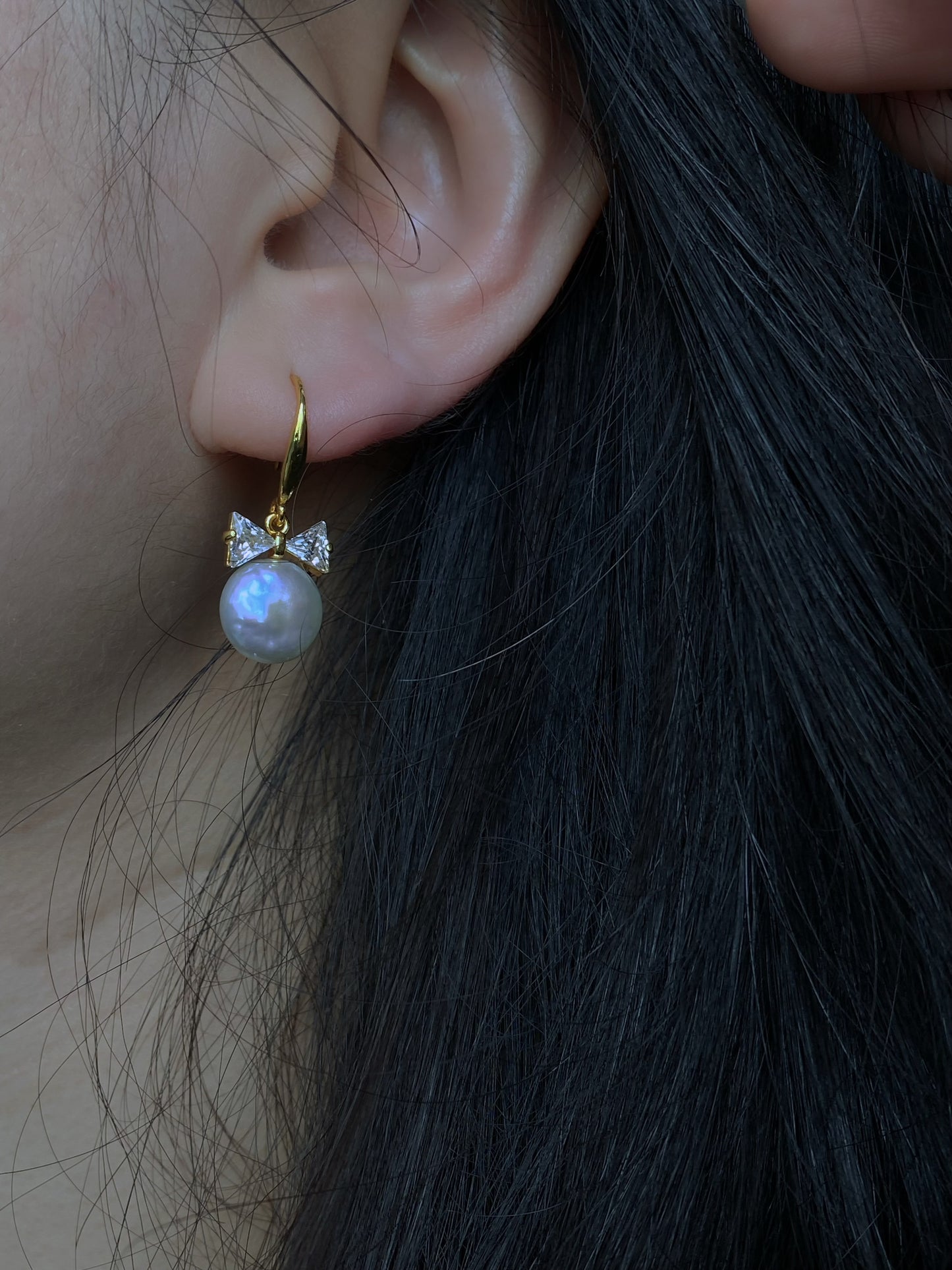 Handmade Natural Baroque Coin Pearl with Zircon Bow Hook Earrings,Cute Bow earring Elegant Dainty earring, Wedding Earrings, Bridesmaid Gift