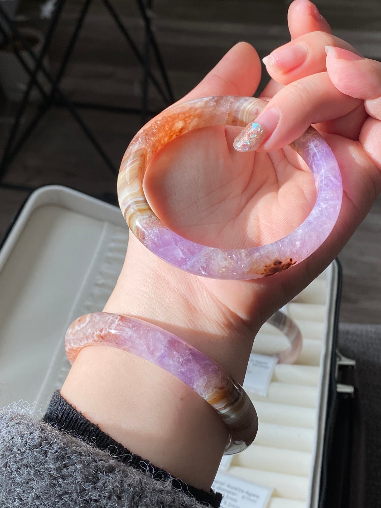 Natural Auralite Agate Bangle Bracelet | Energy Healing Crystal Bracelet- Elegant Gradient gemstone gift for her multi-color bangle