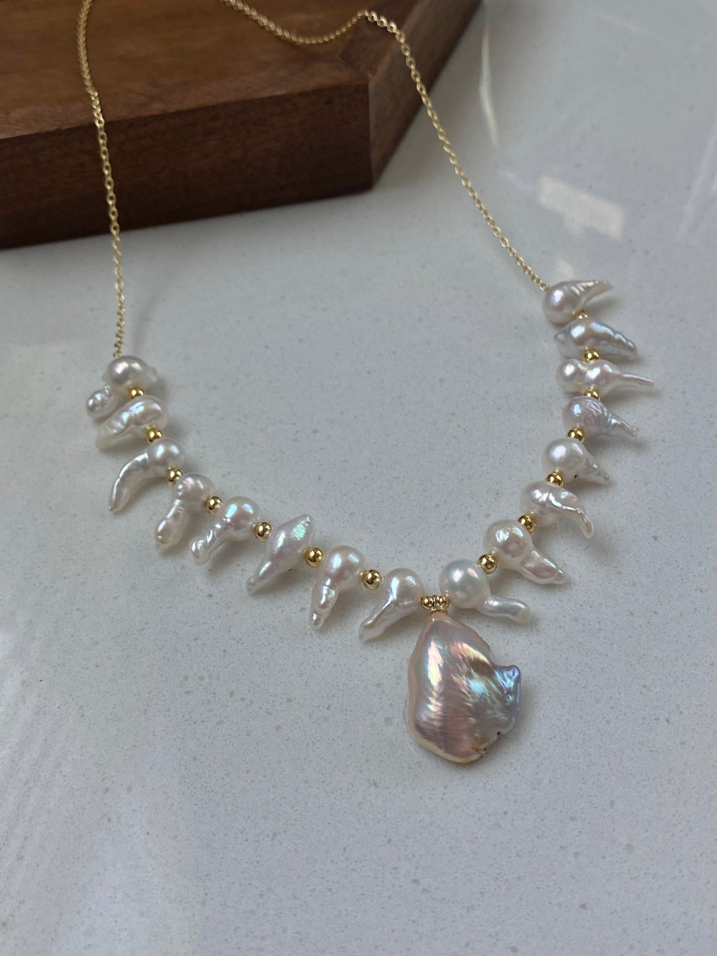Gothic Wolf Tooth Baroque Pearl Petal Pearl Necklace Wild Elegance Necklace Statement Jewelry beach necklace gift for her Bridesmaid Gift