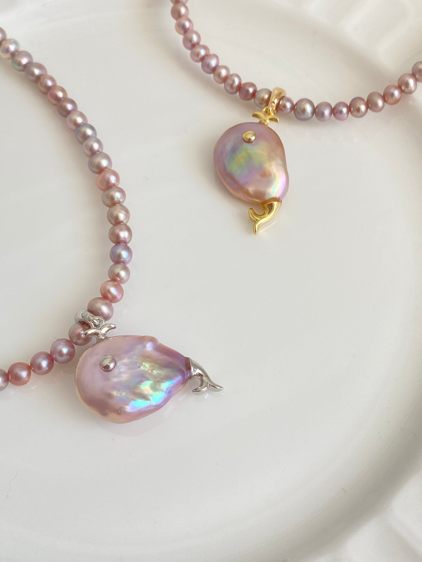 Ocean Whispers Baroque Pearl Whale Necklace Pendant | Unique Handmade Gift for her clip-on necklace charm Dolphin necklace coastle style