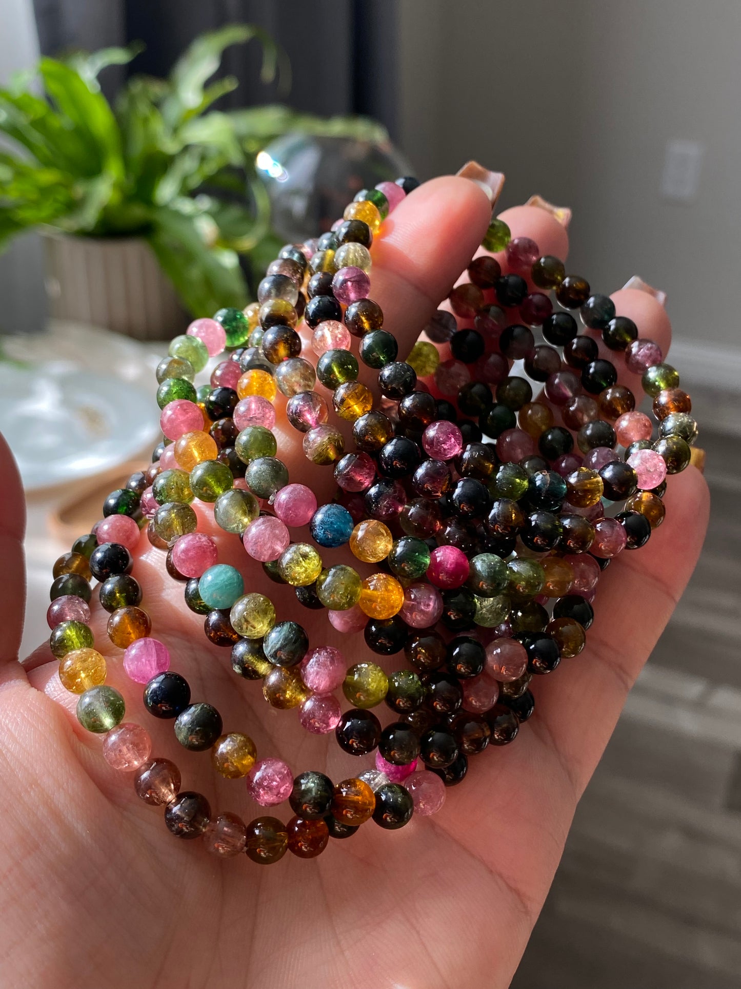 AAAAA Grade Natural Rainbow Candy Tourmaline,watermelon Tourmaline,peace happy bead bracelet 5-6mm,gift for her