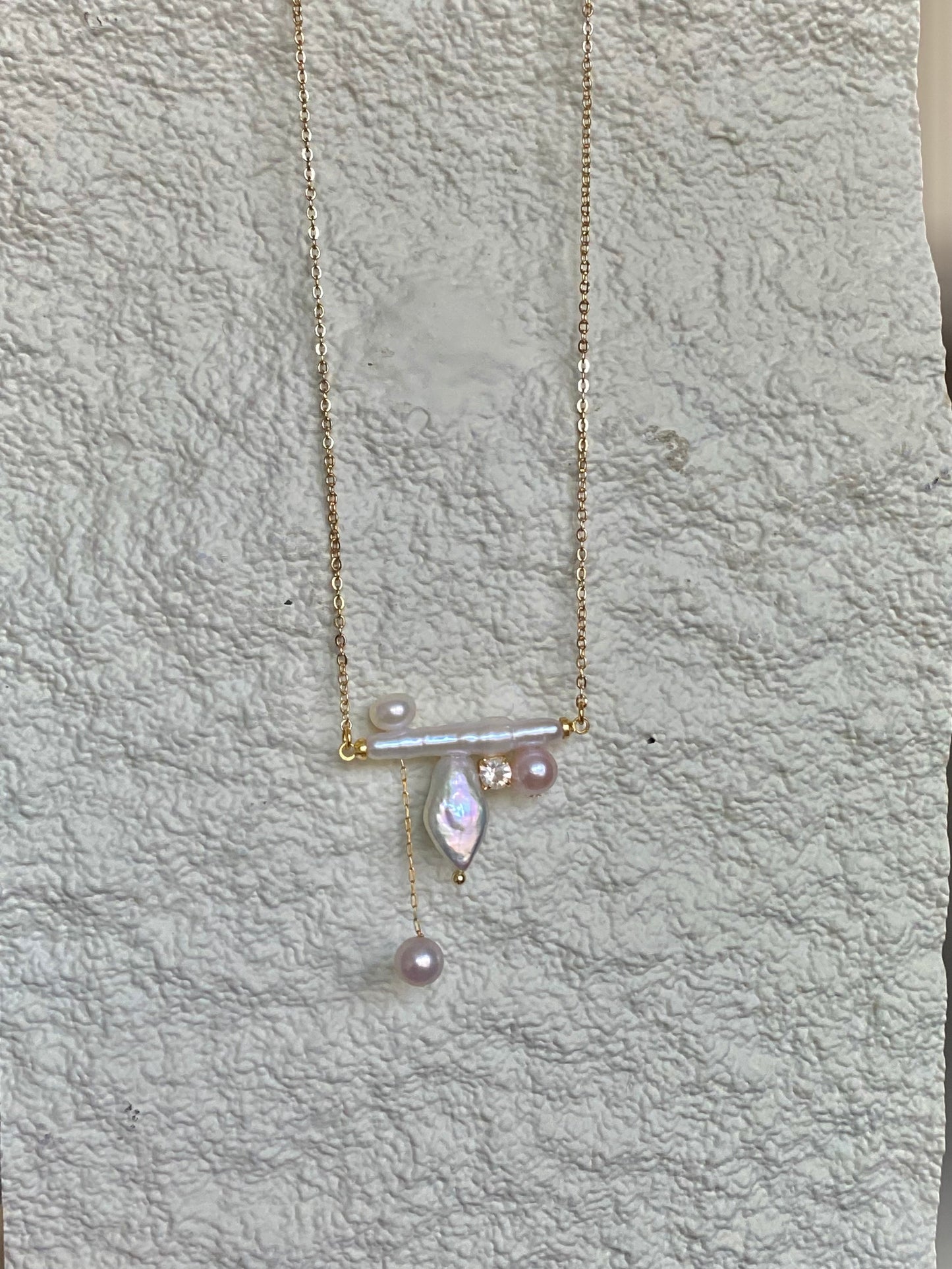 Baroque Long Stick Pearl Balance Beam Necklace Unique Geometric Design Asymmetrical Necklace for Women Birthday Luxe Gift for Her