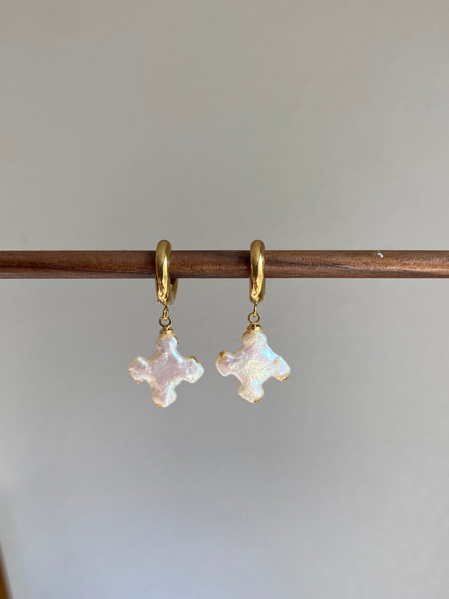 Dainty Petal Cross Pearl Earrings 3 in 1 | Baroque Pearl Pendant | Zircon Stud or Gold Hoop | Bridesmaid Gift for Her love gift
