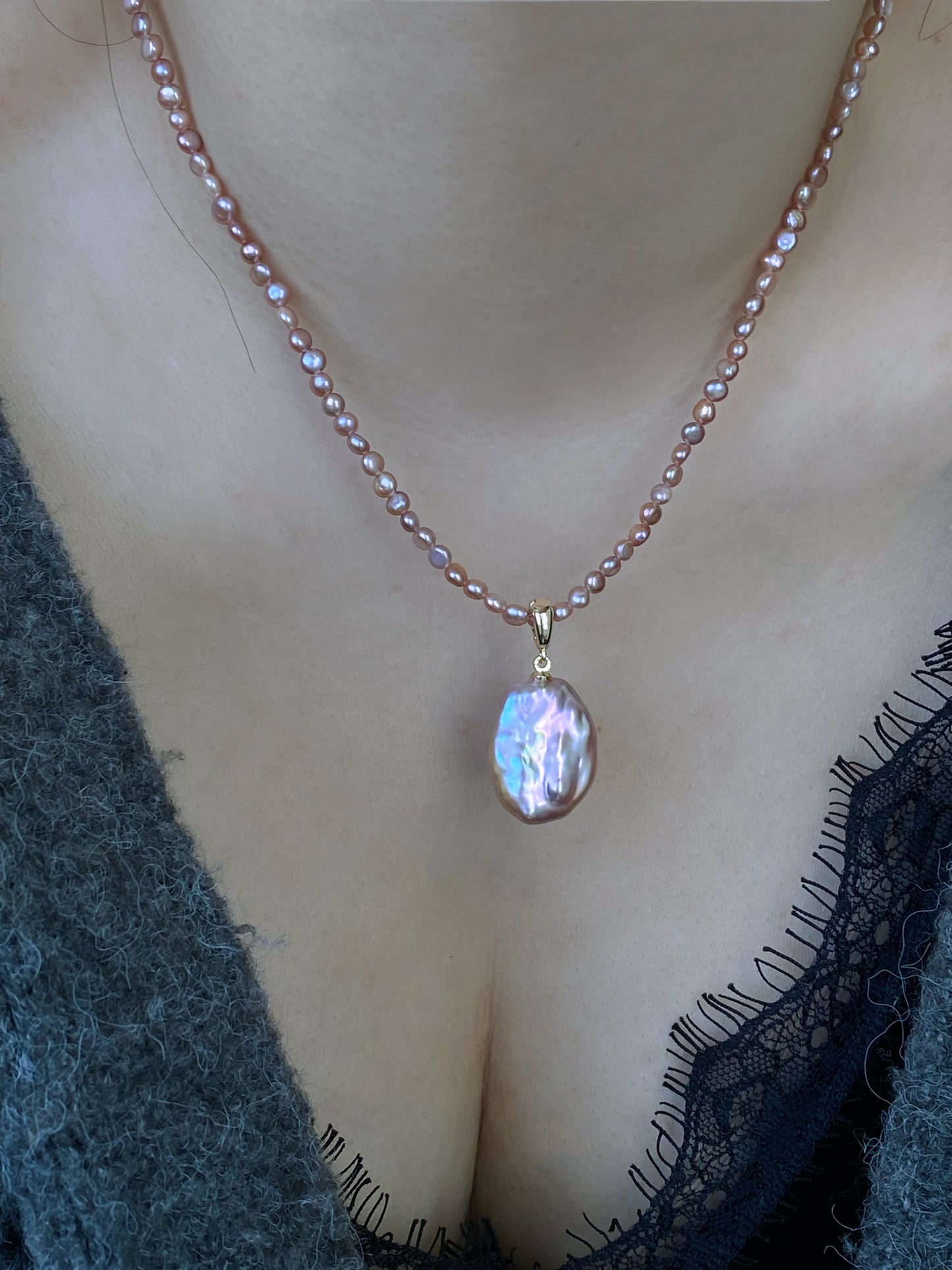 Spring exclusives Handmade Minimalist tiny colorful petal pearl dainty chocker necklace with removal pendant gift for her anniversary gift