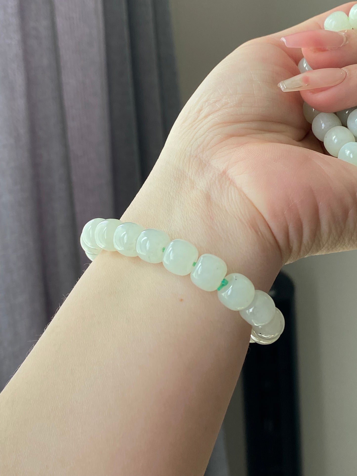 AA Natural White Jade square bead handmade Bracelet Best lucky Gift for her,gift for Mom,meditation crystal bracelet gift for him
