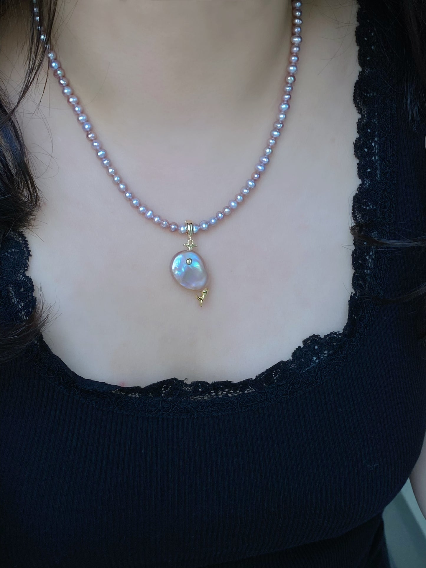 Ocean Whispers Baroque Pearl Whale Necklace Pendant | Unique Handmade Gift for her clip-on necklace charm Dolphin necklace coastle style