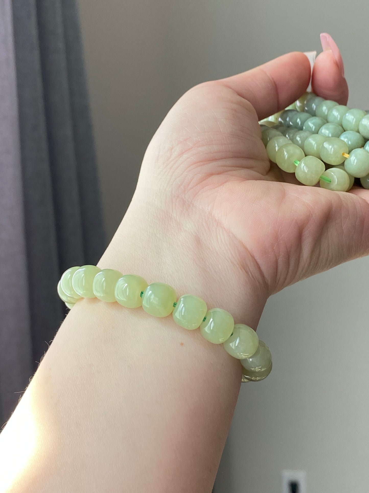 AAA Natural light green Jade square bead handmade Bracelet Best lucky Gift for her,gift for Mom,meditation crystal bracelet gift for him