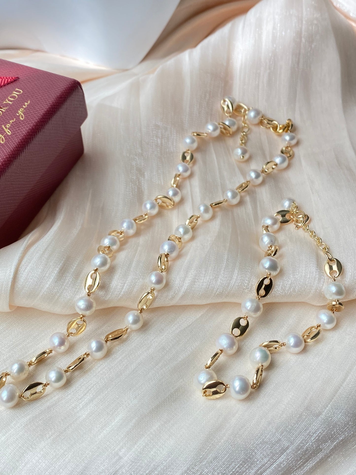 Natural freshwater pearl d'ancre link multiple use bracelet and necklace,gift for her,anniversary gift