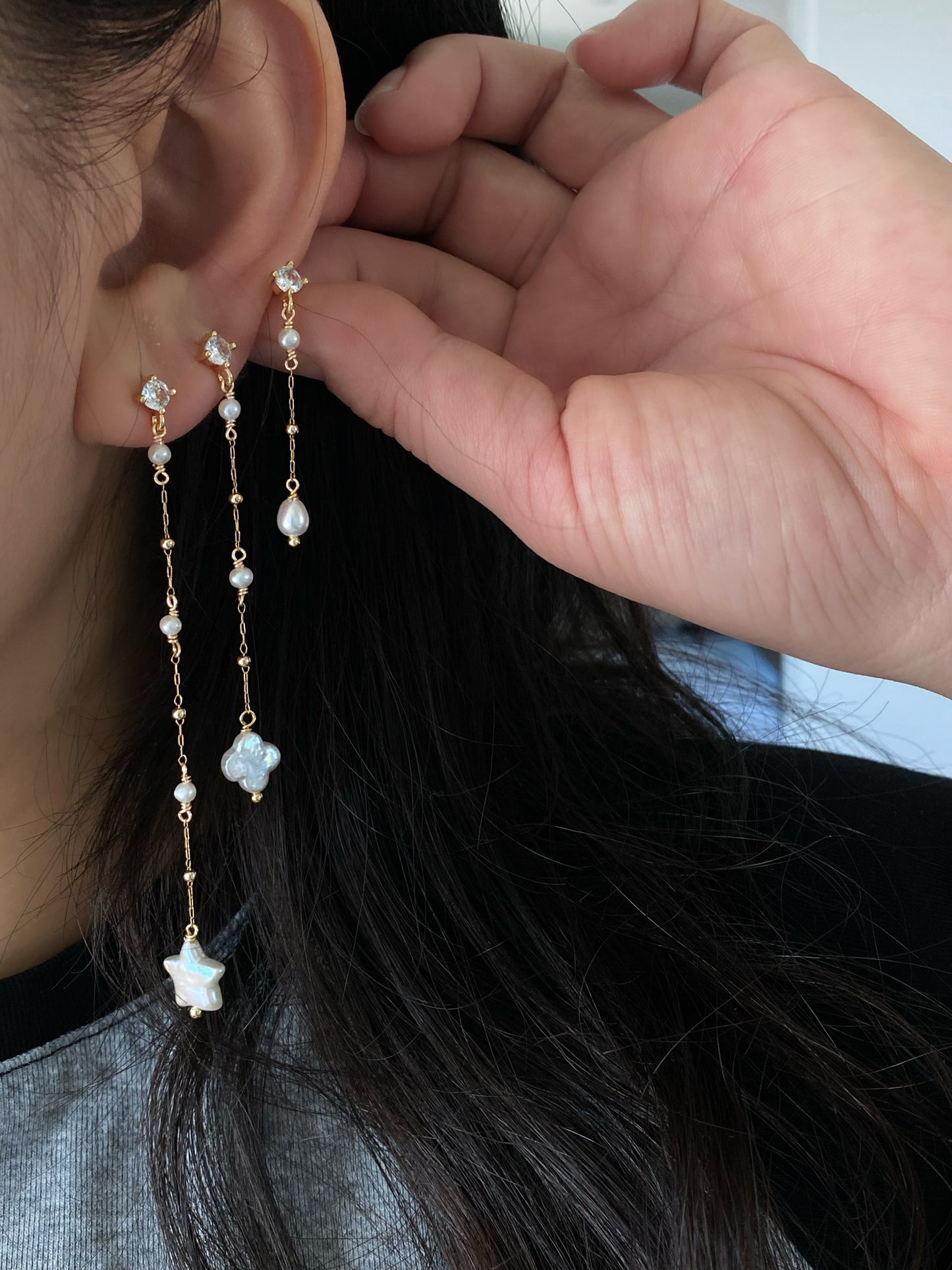 Celeste Wish Dangle Earrings Baroque Pearl Earrings Layering Earrings, Wedding Jewelry, Elegant Pearl Drop Earrings, Handmade Gift for Her