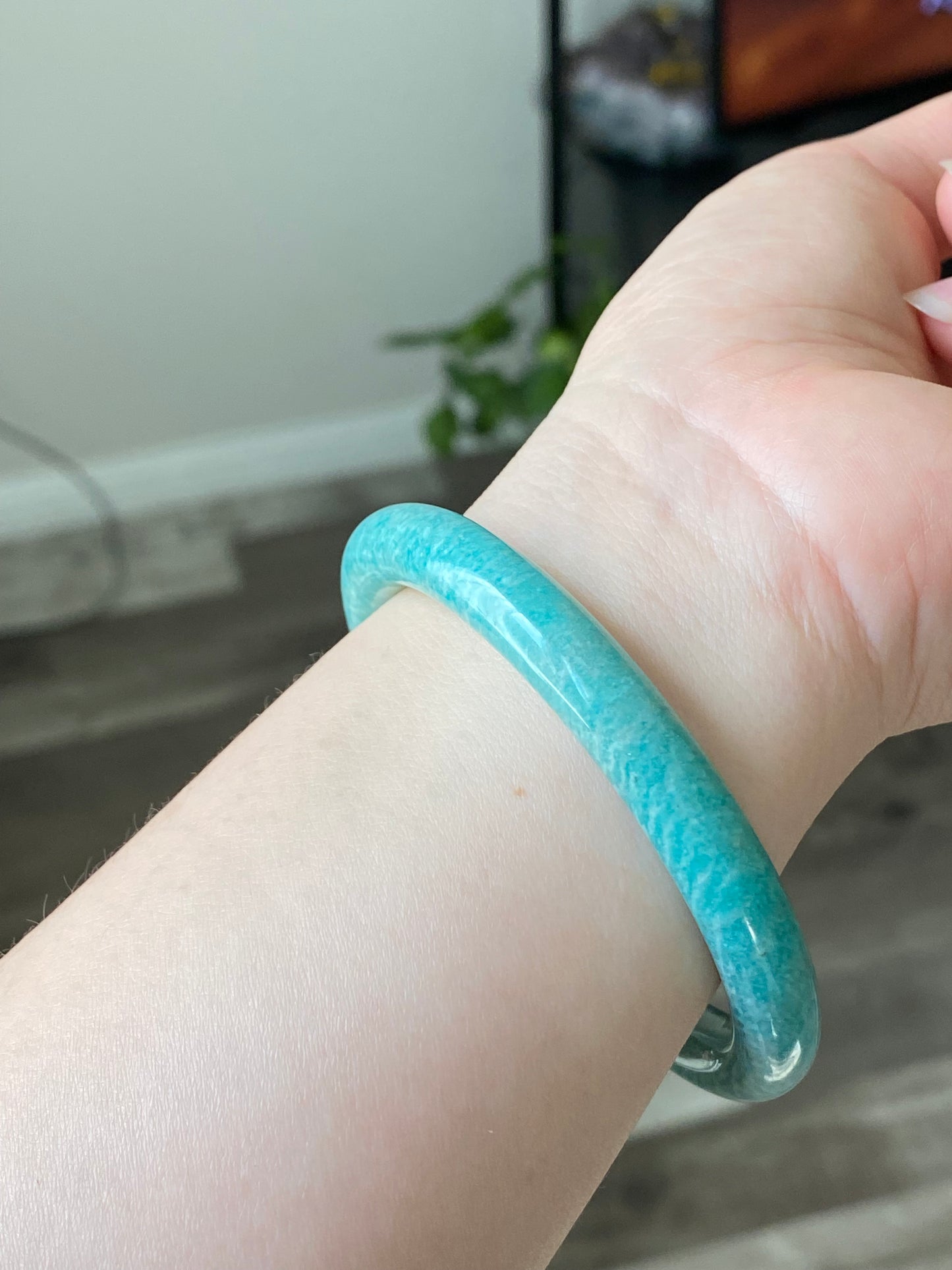 Amazonite Crystal Bracelet bangle with Natural Sparkles – Anxiety Relief, Confidence Boost, Healing Stone Jewelry