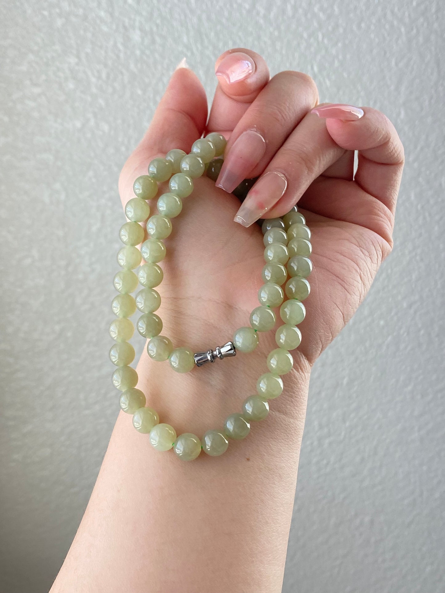 High Grade Natural Light Green Smooth Round Lucky Jade Bead Necklace | birthdays Gift| anniversaries gift-mothers day gift for her-翡翠-ヒスイ