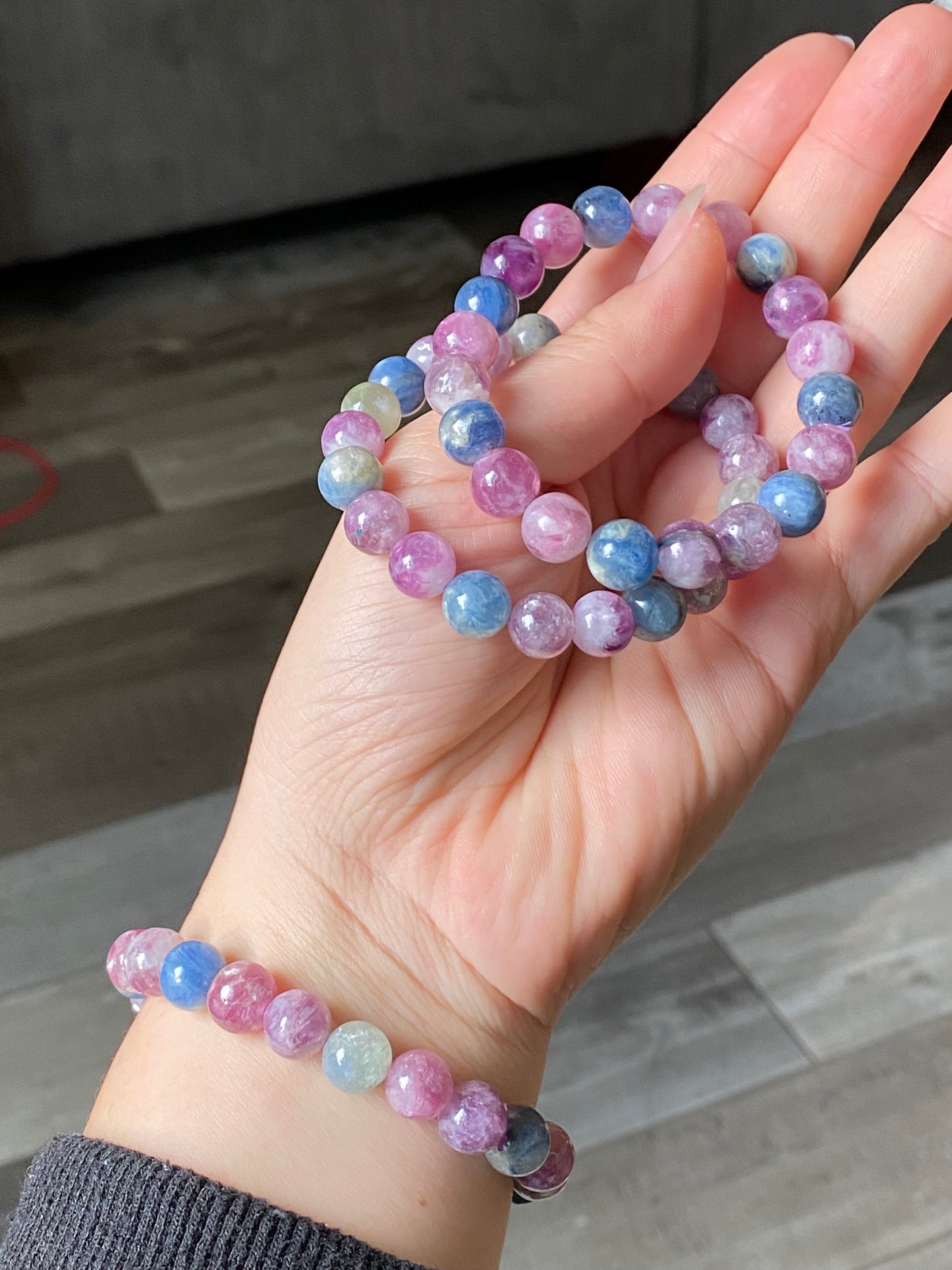 AAAA grade natural colorful mix Lepidolite bracelet, Mica Rutilated Quartz gift for her,birthday gift dainty meditation crystal bracelet