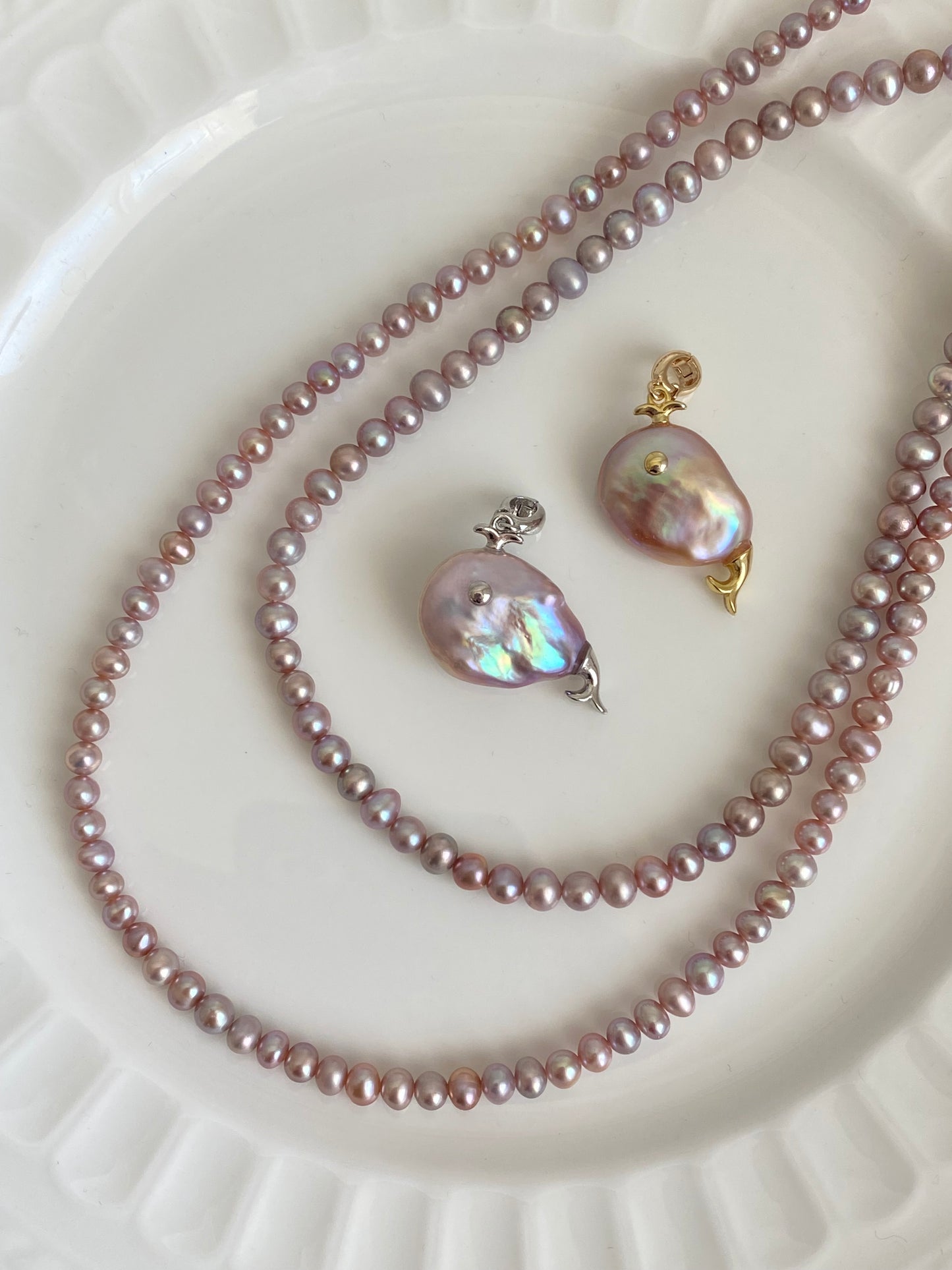 Ocean Whispers Baroque Pearl Whale Necklace Pendant | Unique Handmade Gift for her clip-on necklace charm Dolphin necklace coastle style