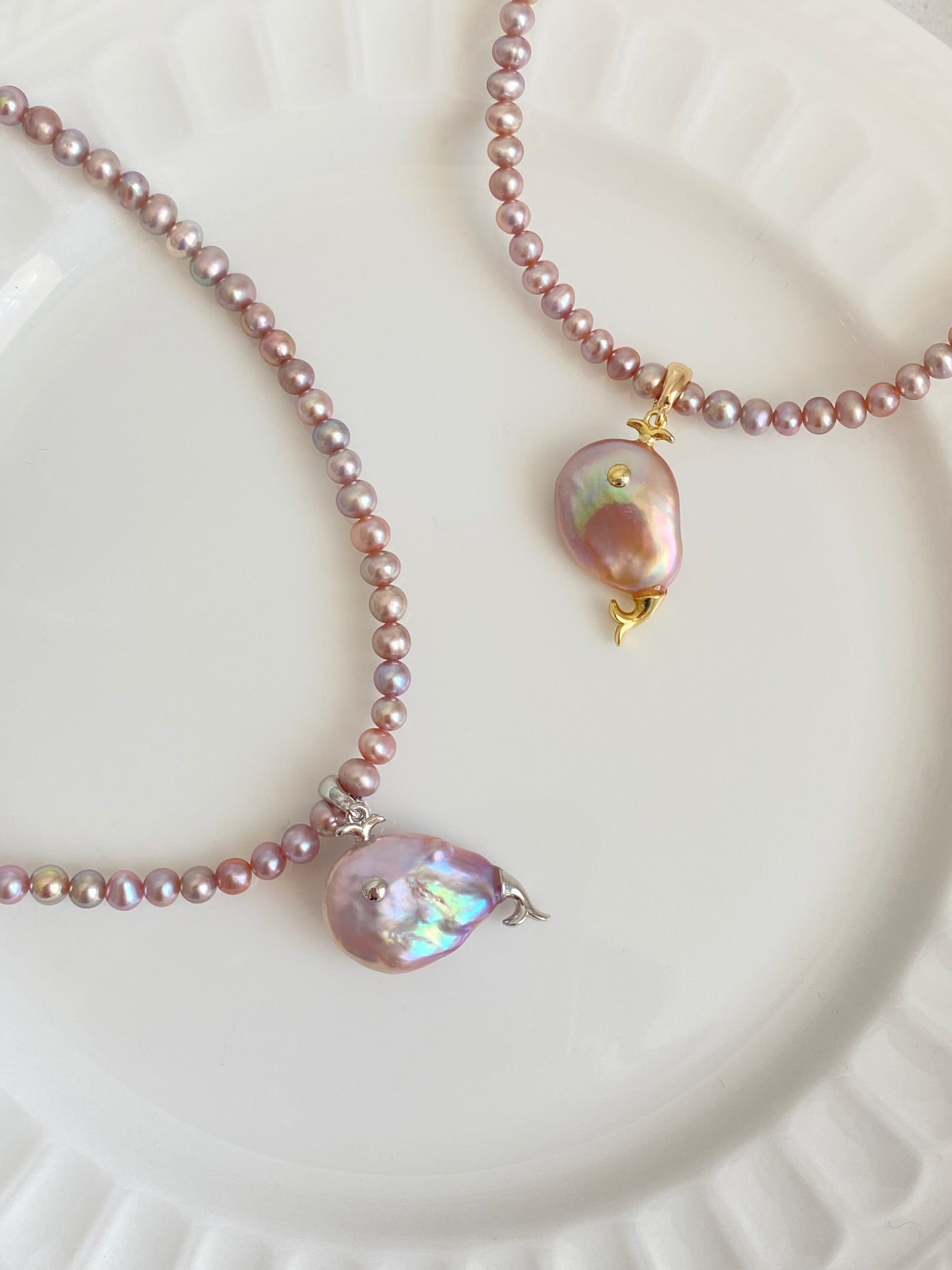 Ocean Whispers Baroque Pearl Whale Necklace Pendant | Unique Handmade Gift for her clip-on necklace charm Dolphin necklace coastle style