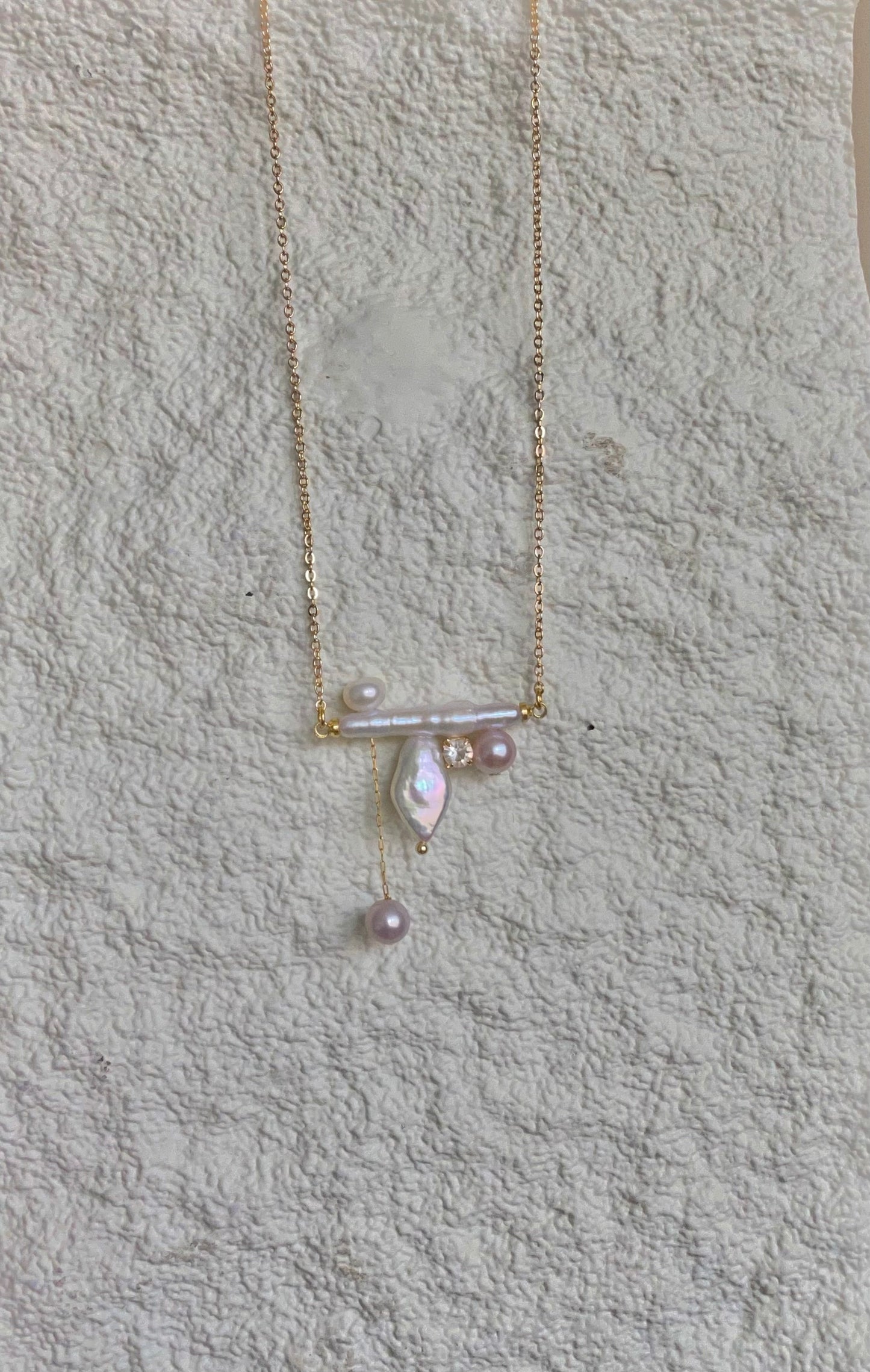 Baroque Long Stick Pearl Balance Beam Necklace Unique Geometric Design Asymmetrical Necklace for Women Birthday Luxe Gift for Her