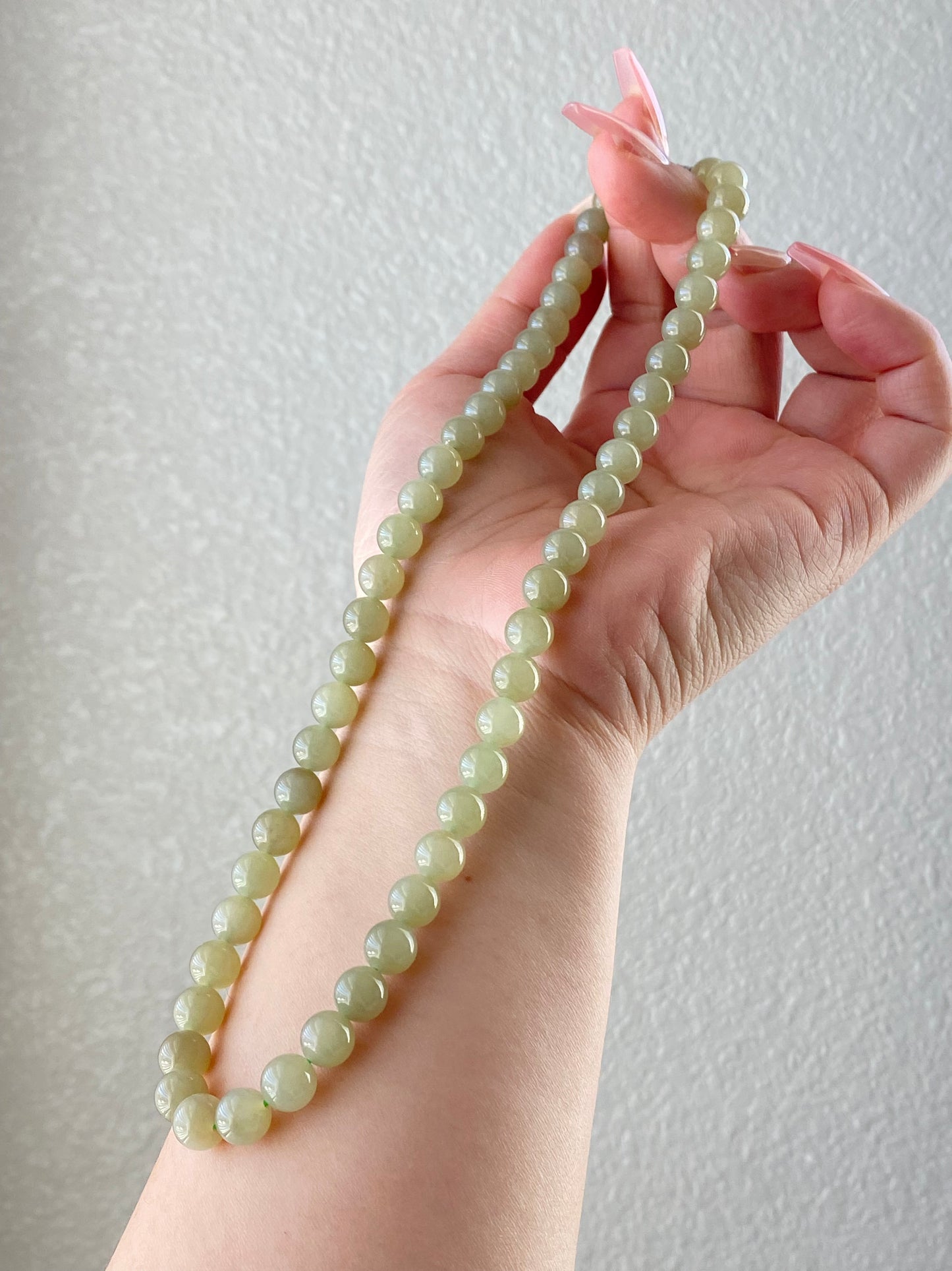 High Grade Natural Light Green Smooth Round Lucky Jade Bead Necklace | birthdays Gift| anniversaries gift-mothers day gift for her-翡翠-ヒスイ