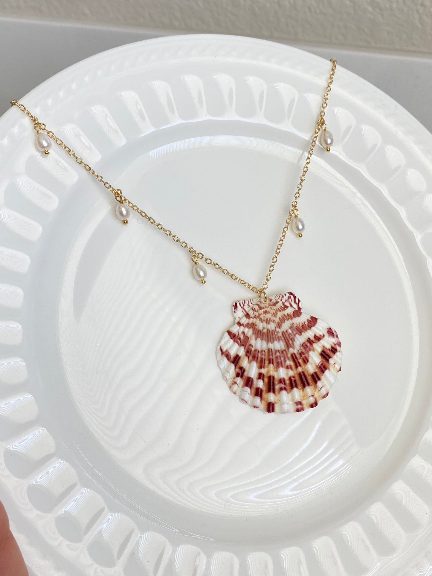 Handmade Reversible Seashell Pendant long Necklace – Ocean Fantasy with Pearls and Charms summer gift for her birthday gift anniversary gift