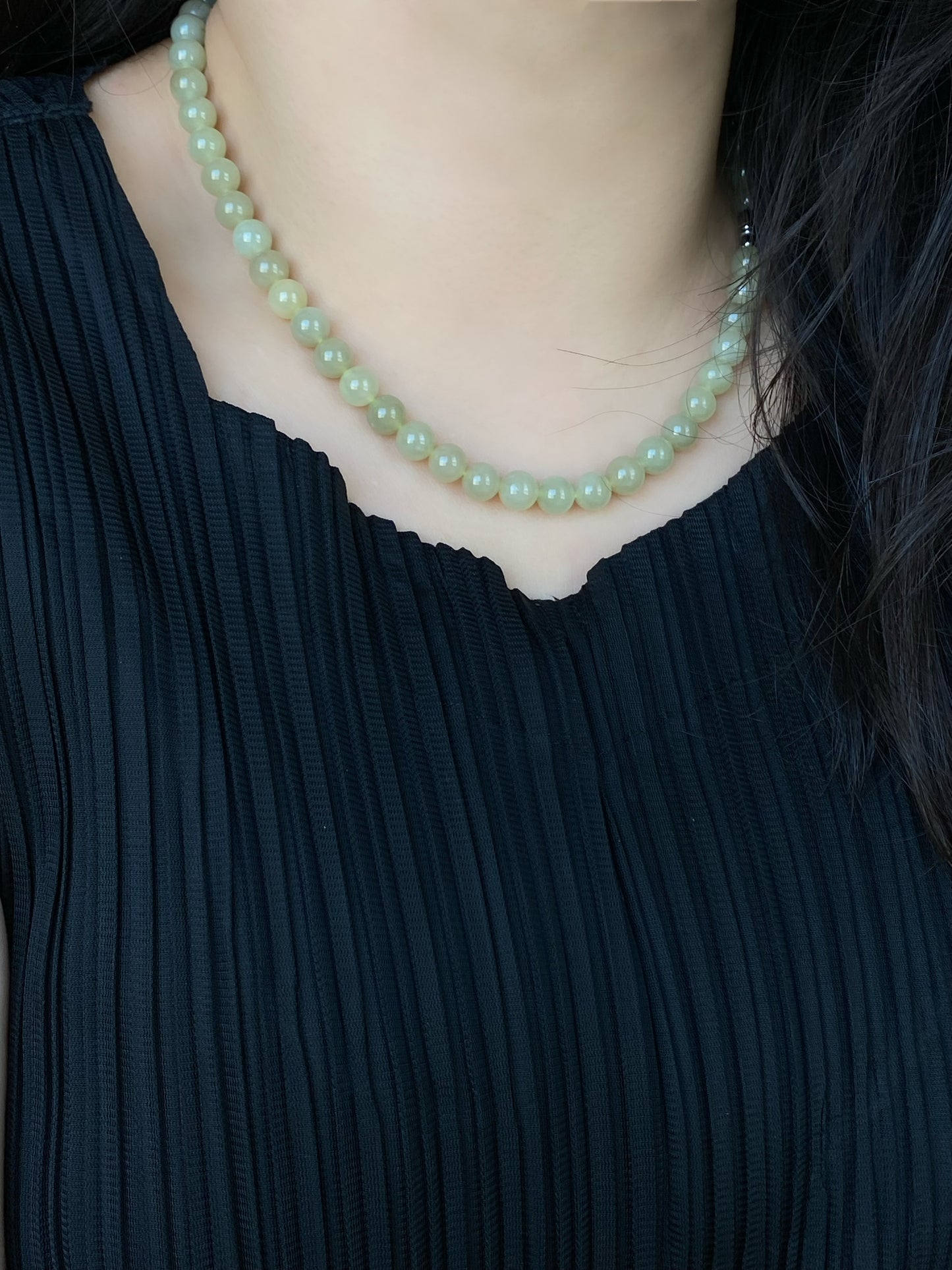 High Grade Natural Light Green Smooth Round Lucky Jade Bead Necklace | birthdays Gift| anniversaries gift-mothers day gift for her-翡翠-ヒスイ