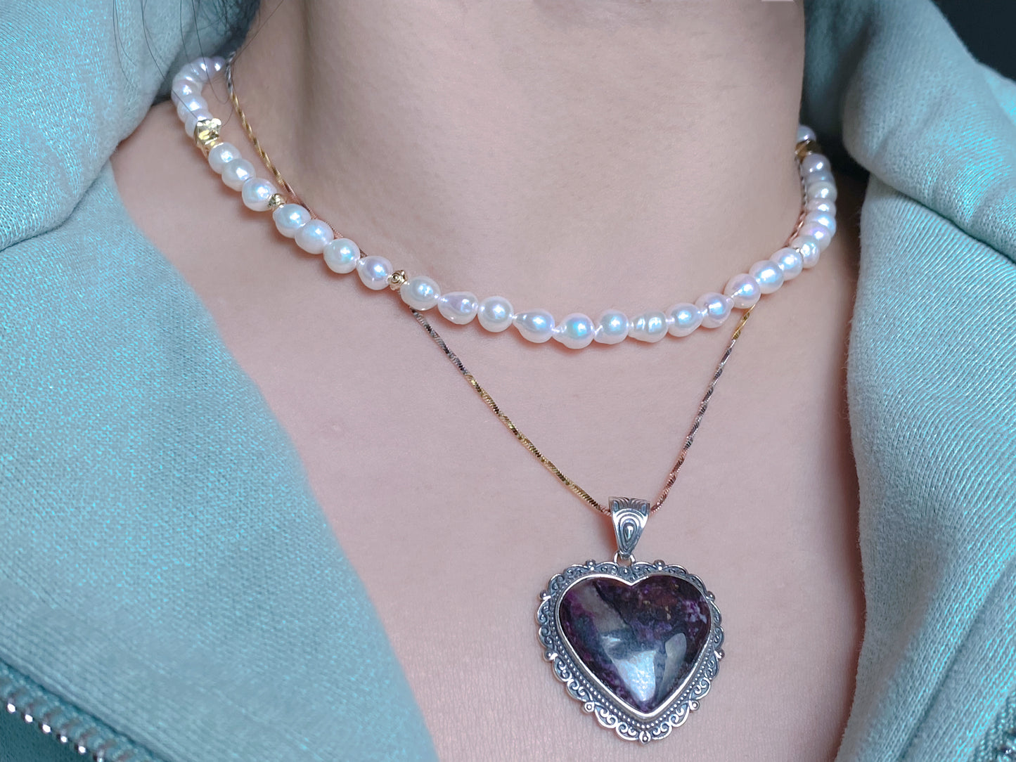 Natural High Rare Grade Purple Pink Sugilite Heart Shape Mid-century Sterling Silver Pendant