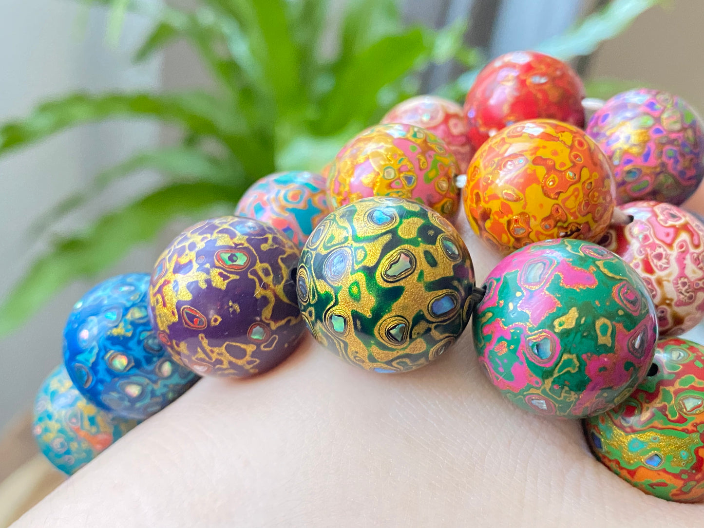 Museum of Art China lacquer Coated on black and ebony and mother of pearl Bead Bracelet