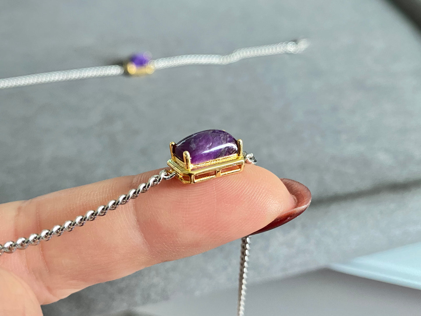 Natural Grade Dark Purple Raw Sugilite Sterling Sivler lobster closure Bracelet