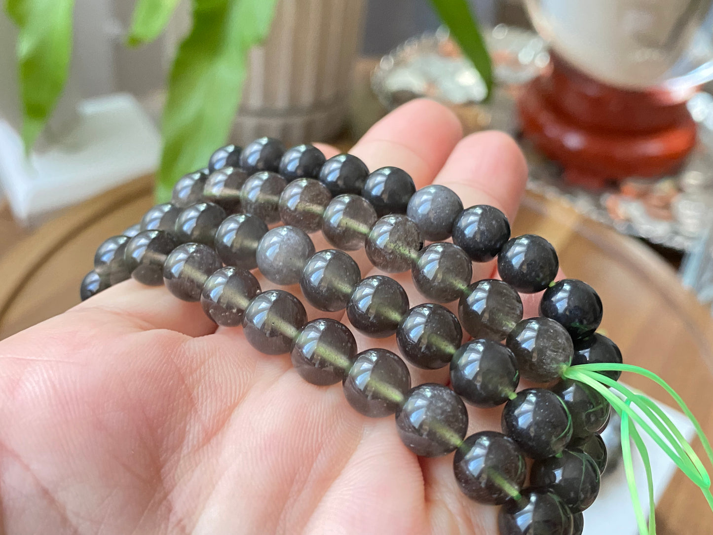 Natural Cintamani Saffordite Tektite Bracelet, wishing stone, Saffordite Tektites, Arizona Tektitest polished round bead bracelet