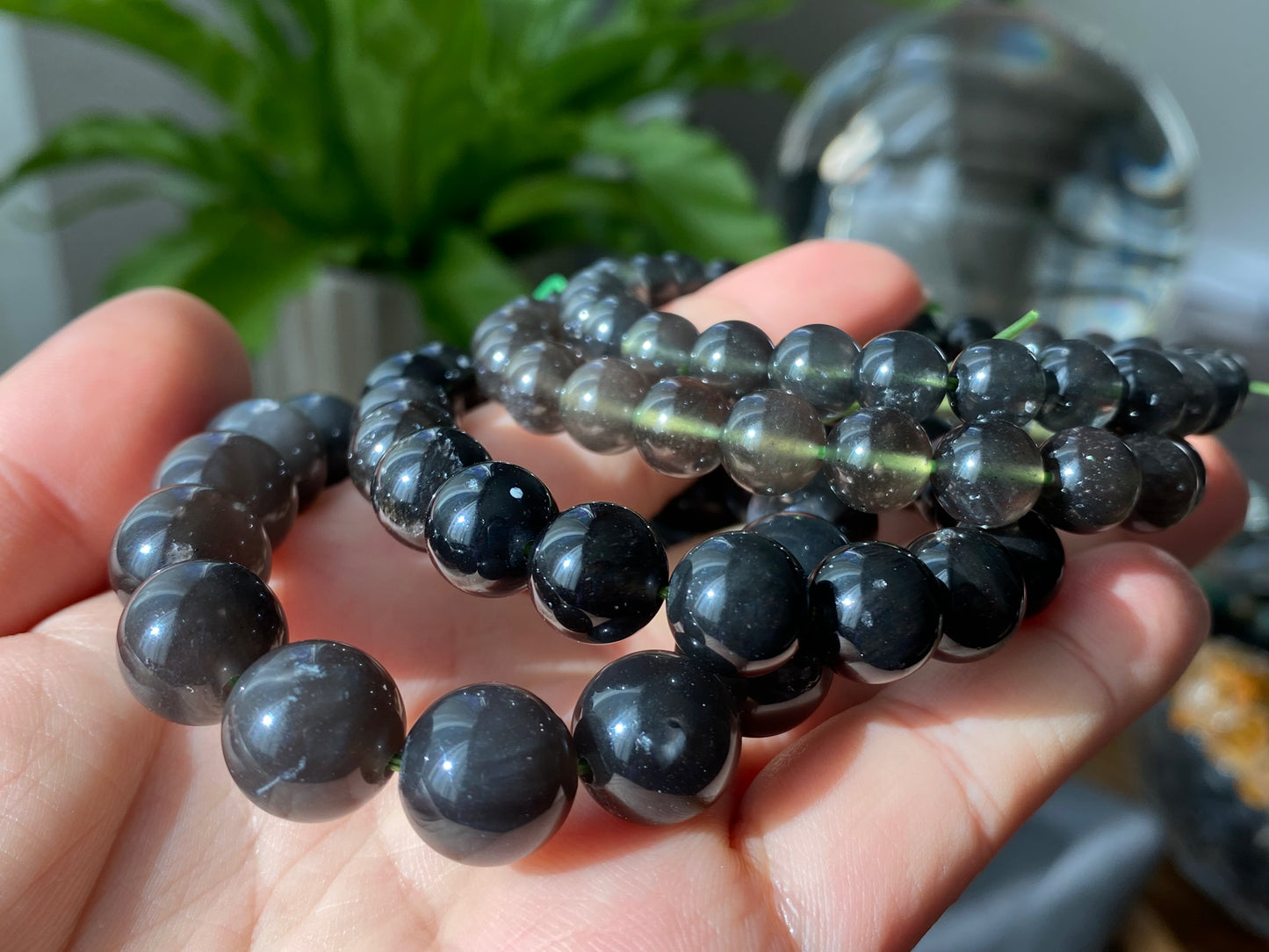 Natural Cintamani Saffordite Tektite Bracelet, wishing stone, Saffordite Tektites, Arizona Tektitest polished round bead bracelet
