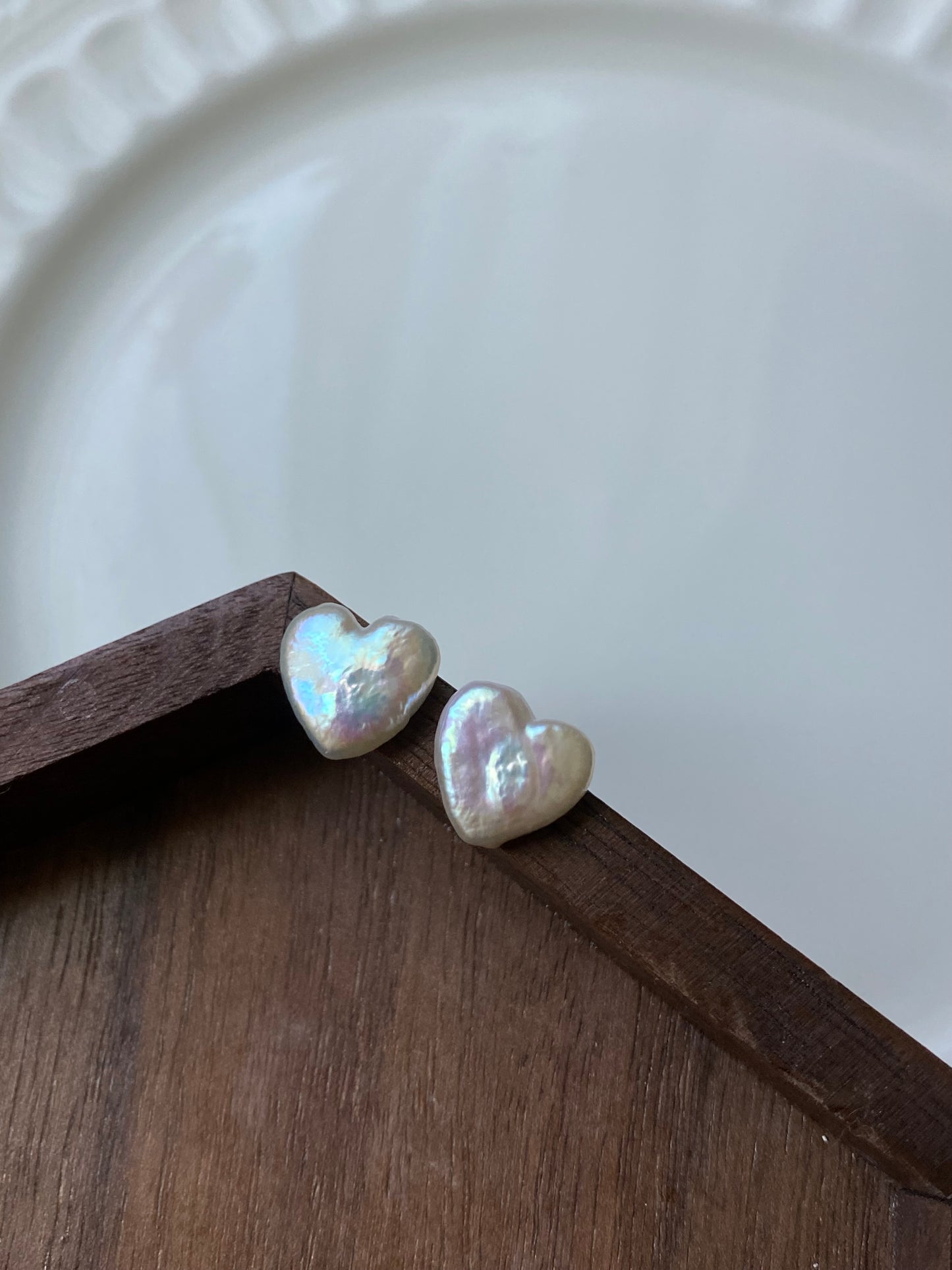 Dainty pearl Heart earrings on 14k gold studs-Pearl Heart Minimalism dangle earrings-Heart Jewelry Set-Heart necklace Bridesmaid Gift