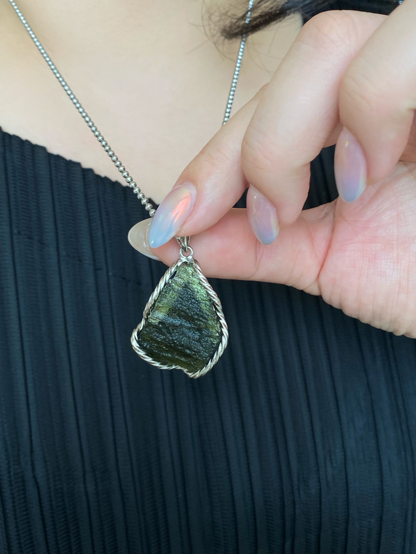 Handcrafted Sterling Silver Moldavite Ring and Necklace Pendant Genuine Moldavite Raw Crystal Pendant