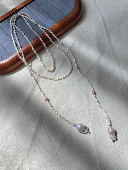 Handmade Freshwater Baroque Pearl Long Necklace 47" Multi-Way Wrap Lariat Pearl Necklace