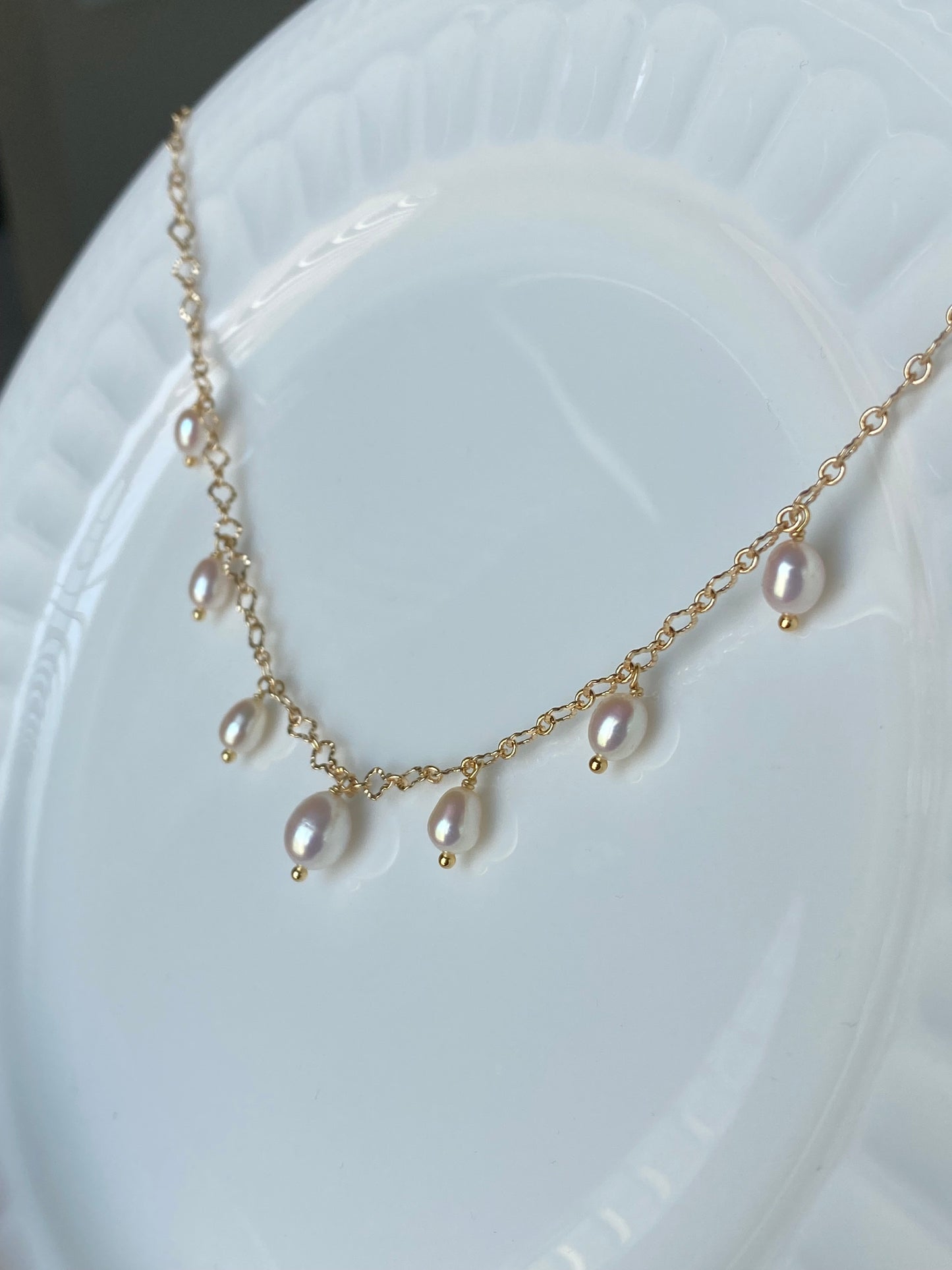 Princess Lace Pearl Necklace  Dainty Freshwater Pearl Drop Necklace Elegant Romantic Gold Choker  Handmade Bridal Jewelry Gift for Her