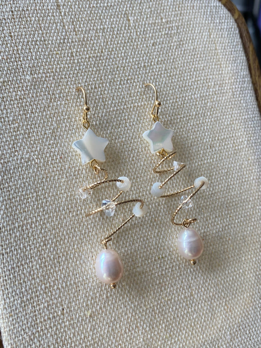 Freshwater pearl with mother of pearl christmas tree shape dangle earring,christmas gift,gift for her