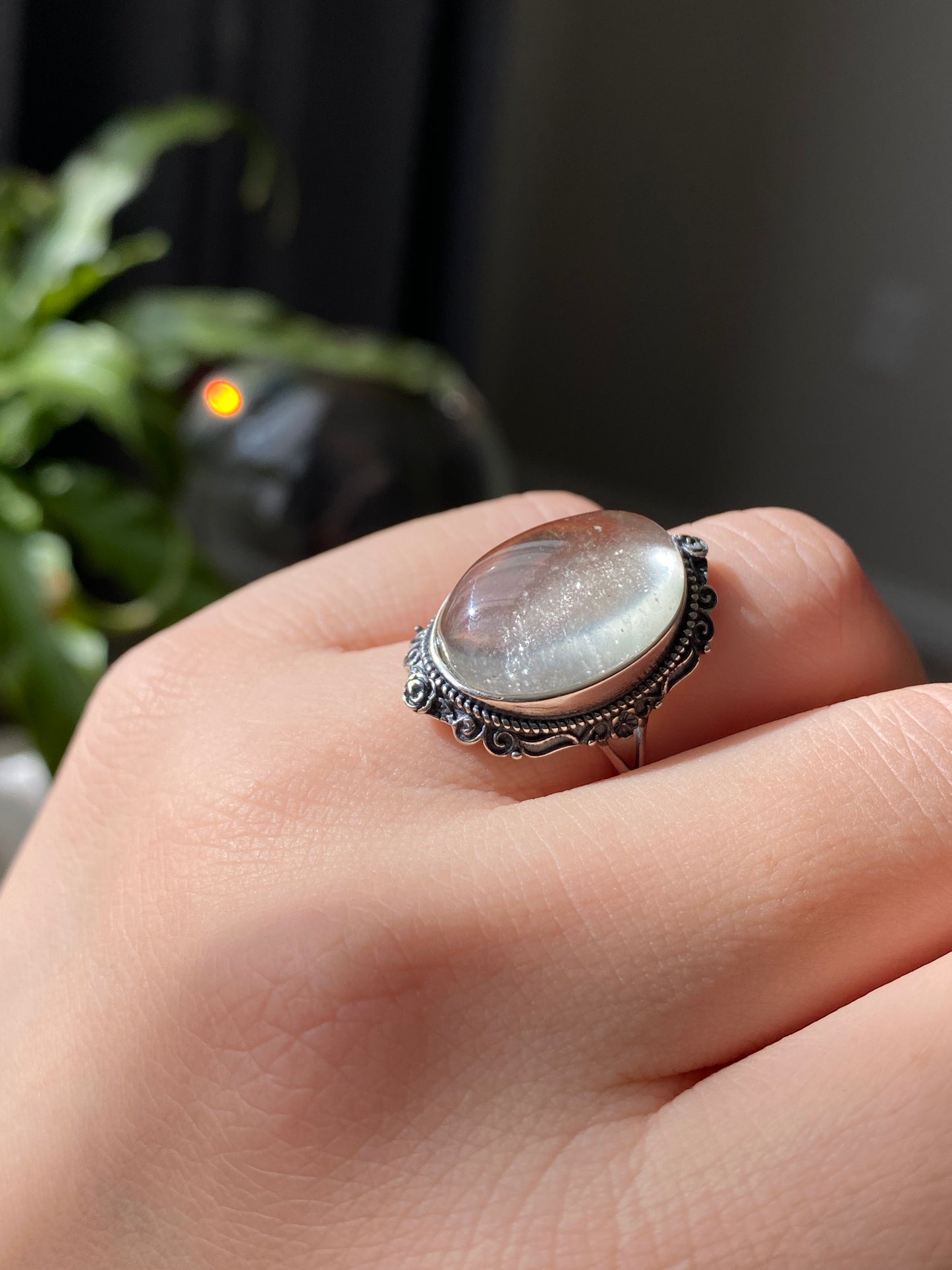 Natural Polished Libyan Desert Glass,Libyan Gold Tektite Sterling silver Mid Century Modern Vintage setting Oval shape Adjustable Ring