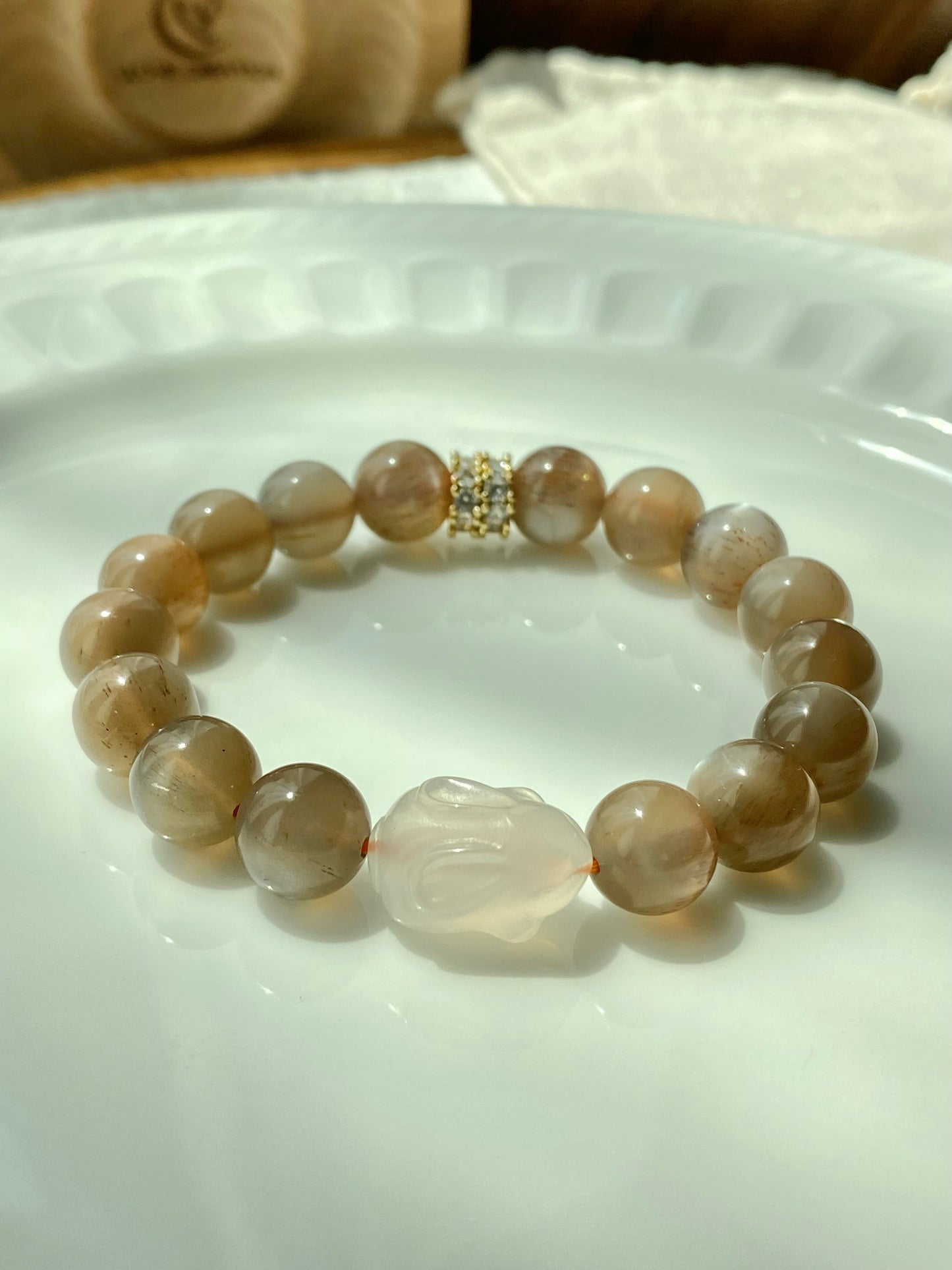 Natural Golden Rutilated Quartz and Handcraft Agate Rabbit Bunny Bracelet | Elegant Design | Balancing and Protective Bracelet