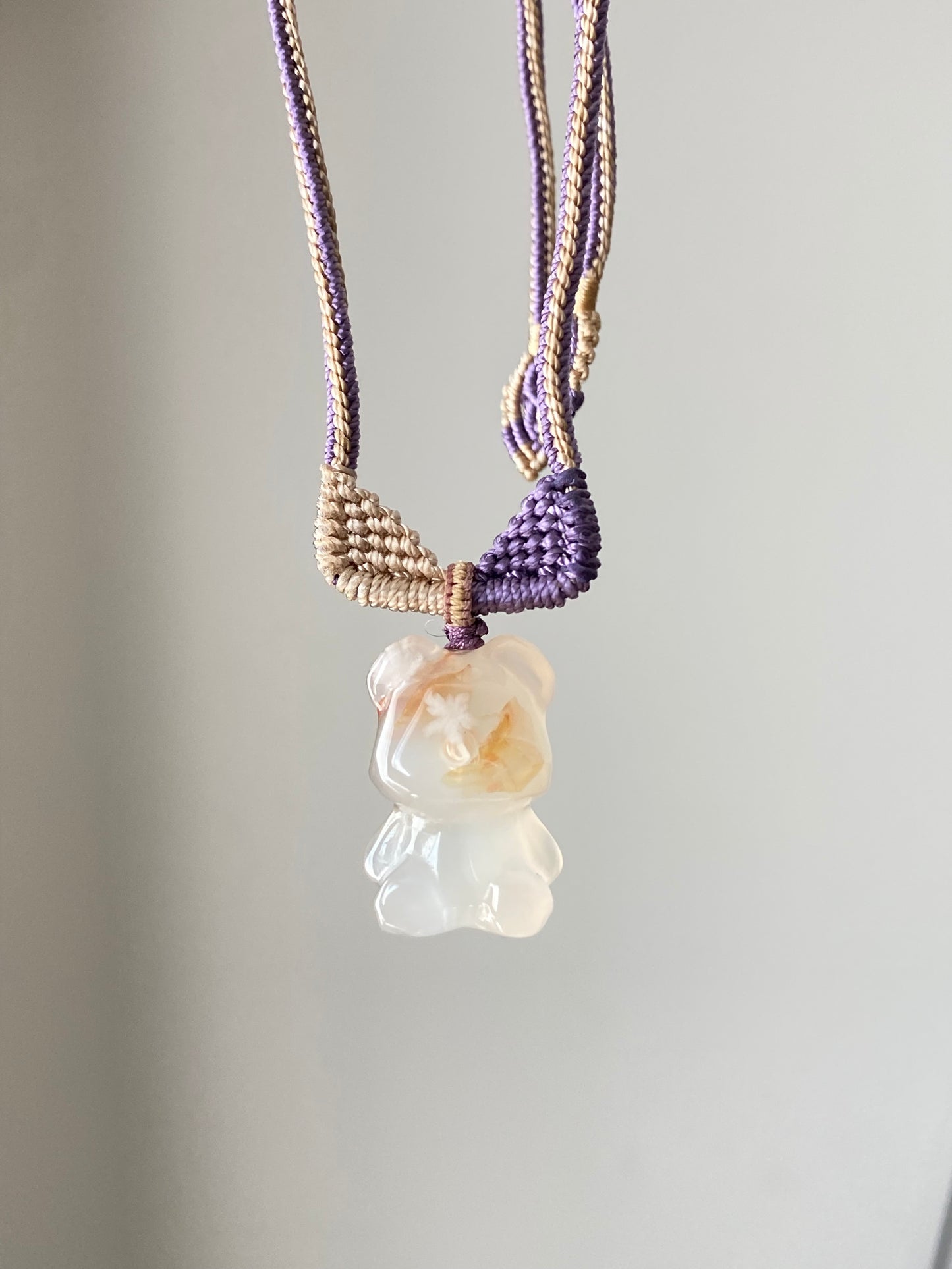 Natural flower agate faceted cut bear necklace pendant-beads bear-Sakura Agate-Stimulating Creativity-gift for her-gift for him