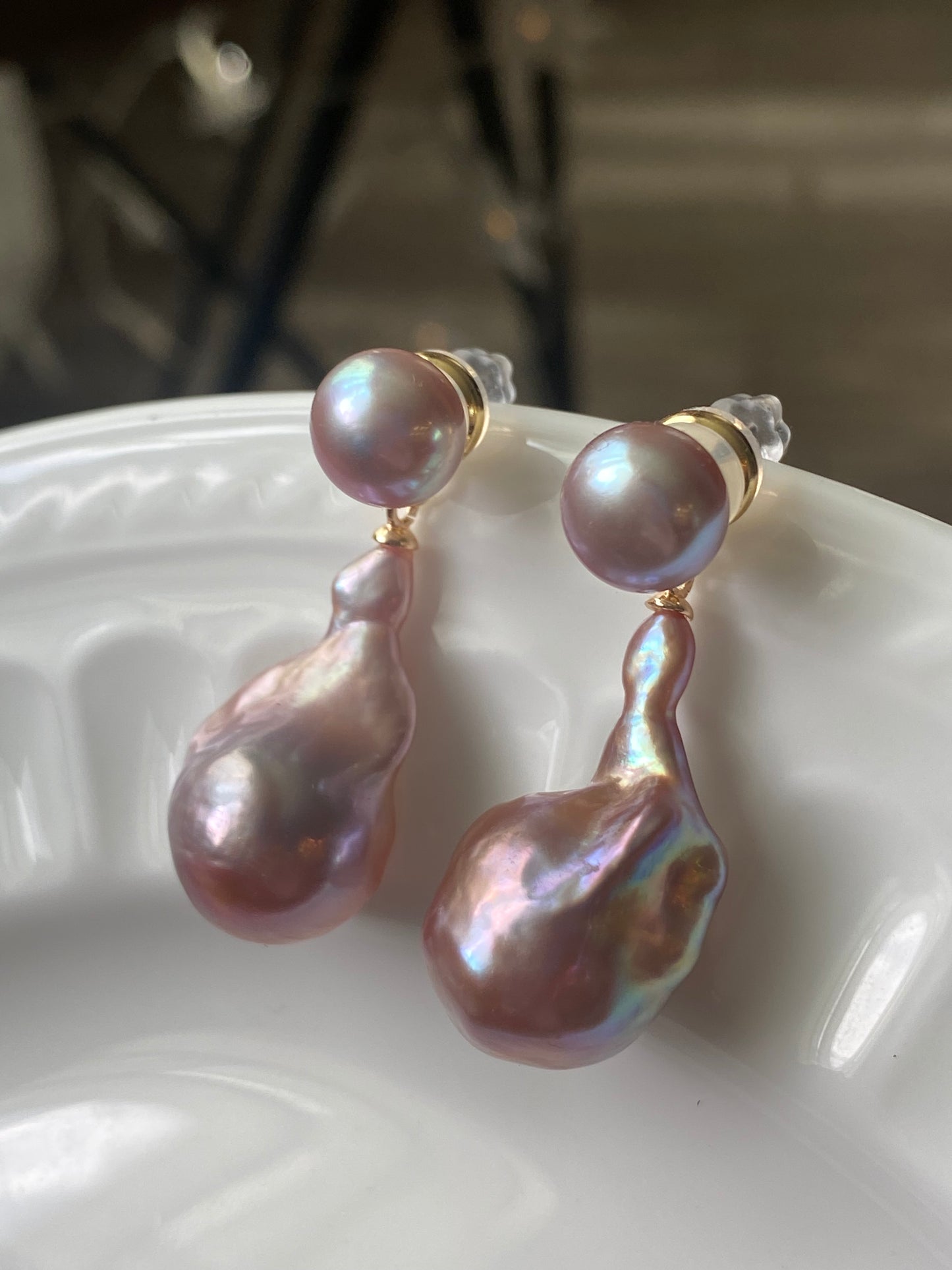 Versatile Purple Baroque Pearl Earrings | Dual-Wear Love Symbol Studs | Fashionable Daily Accessory