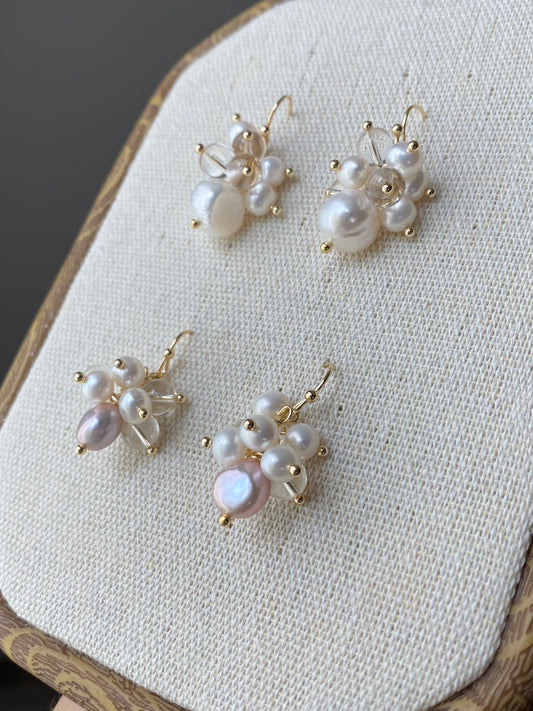 Freshwater pearls with white crystal fire work dangle earrling,holiday gift,christmas gift