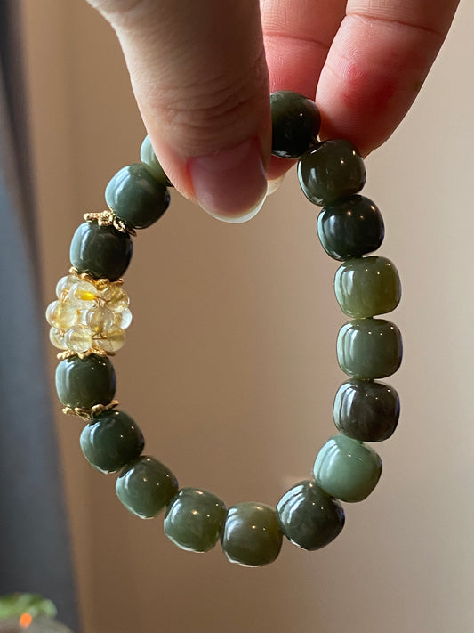 Green Jade and Titanium Rutilated Quartz Healing Bracelet – Balancing Energy Jewelry for Clarity and Wellness