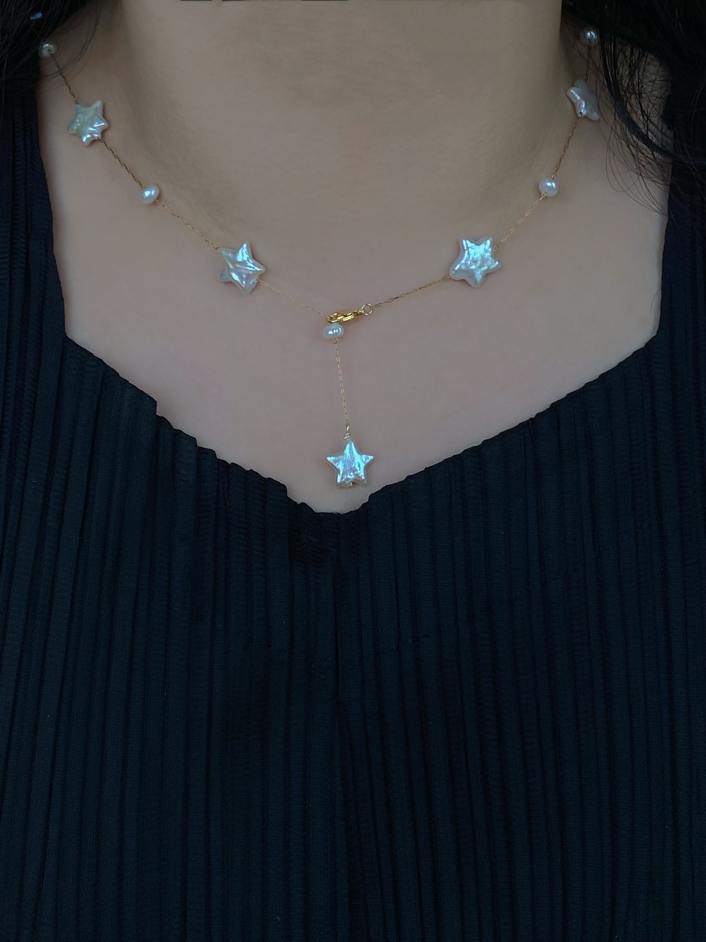 Celestial Baroque Pearl Star Necklace Adjustable Versatile Choker,Customizable Y Necklace, Elegant Handmade Jewelry, Minimalist Gift for Her