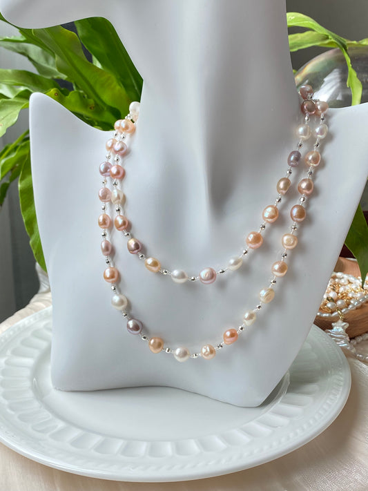 Natural freshwater pearl candy baroque nuggest stone multiple use long necklace,gift for her