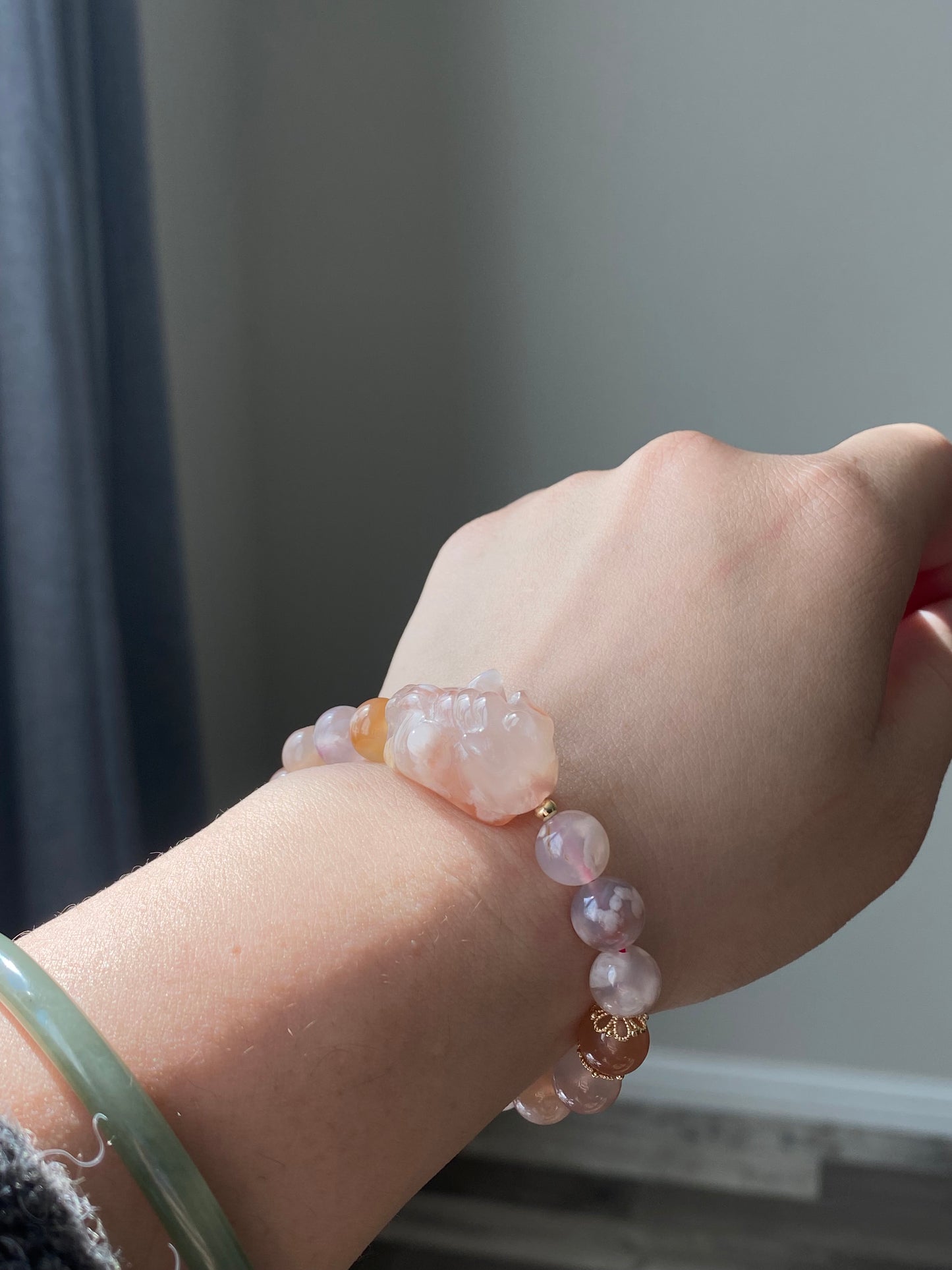 handcraft Natural flower agate-cherry blossom agate-sakura agate Unicorn Bead bracelet/friendship gift