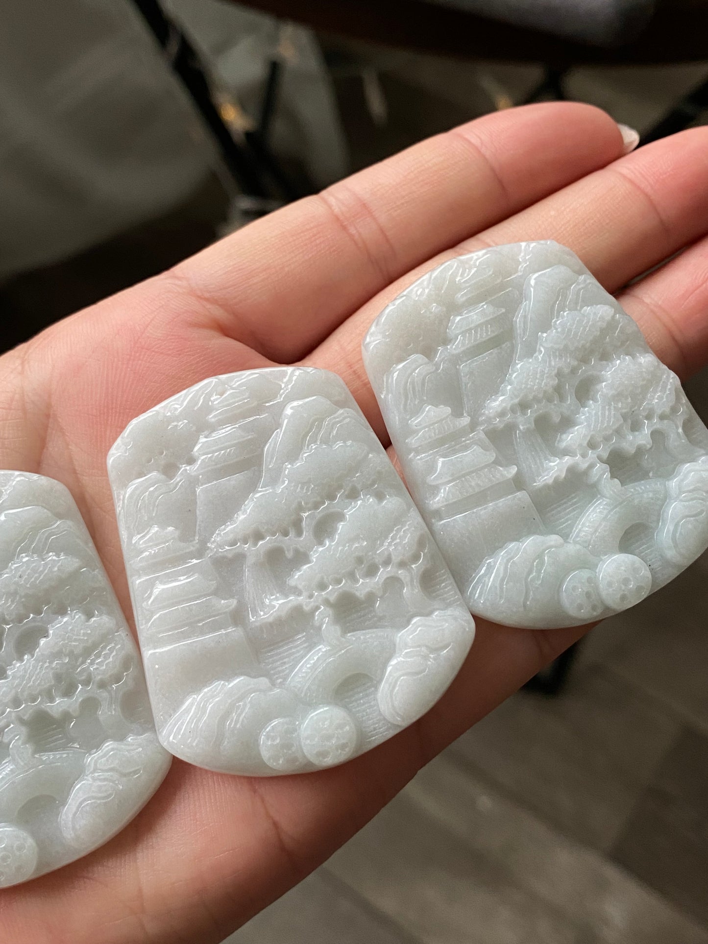 Natural Hand-Carved Burmese Jadeite Landscape Pendant | Healing White Jade Jewelry