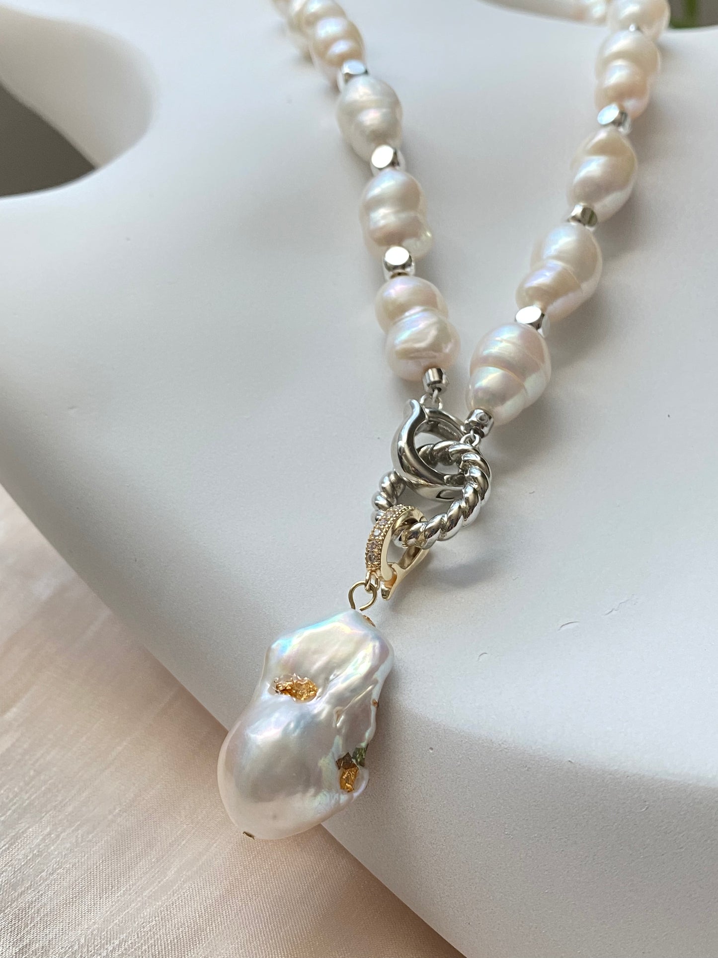 Rare pearl handmade Jewelry necklace with removable baroque pearl Necklace,anniversary gift